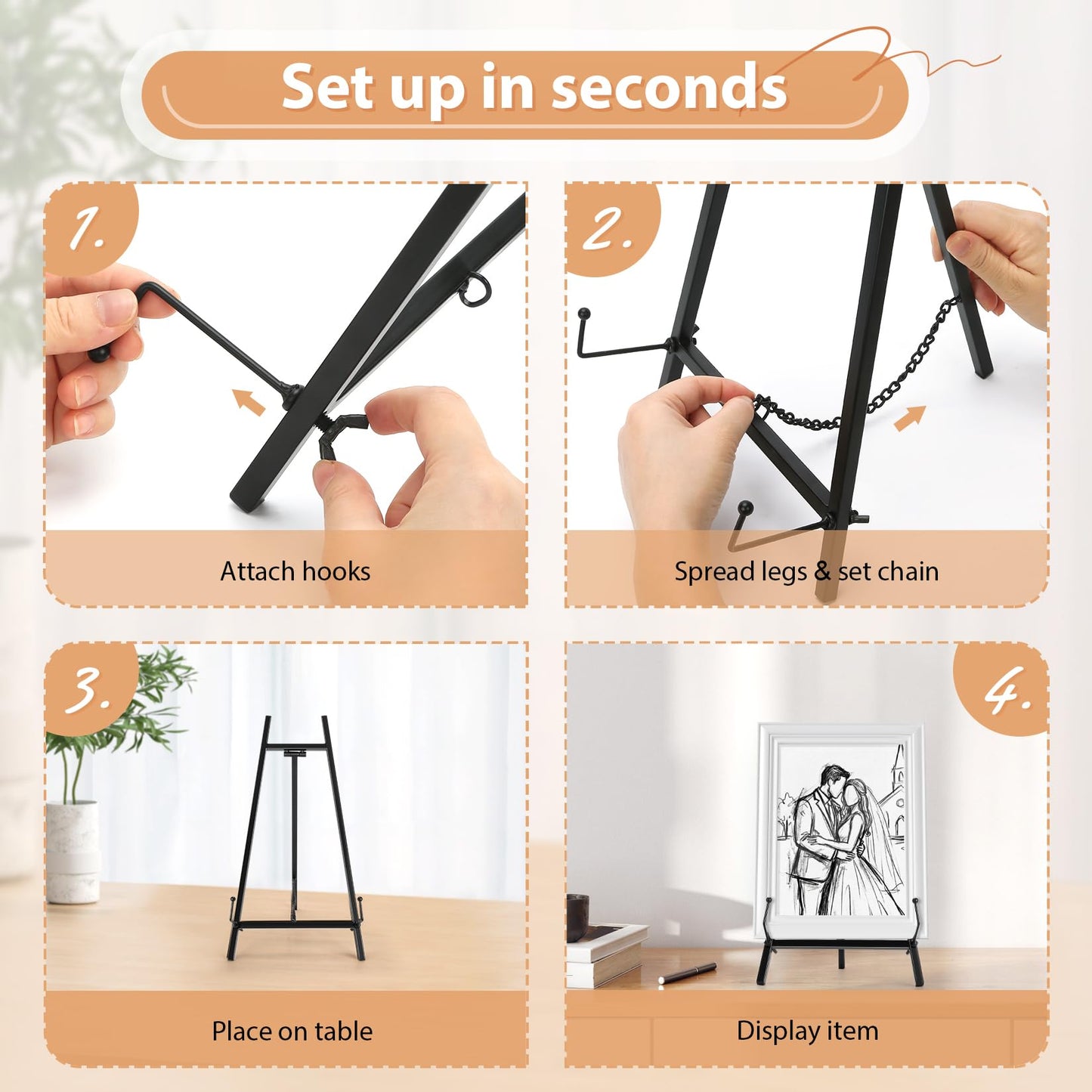BeeCoAoo 13.3" Metal Easel Stand for Sign – Elegant Table Top Easel for Display, Heavy Duty Tabletop Picture Easel Stand for Wedding Sign, Picture Frame, and Art (Gold)