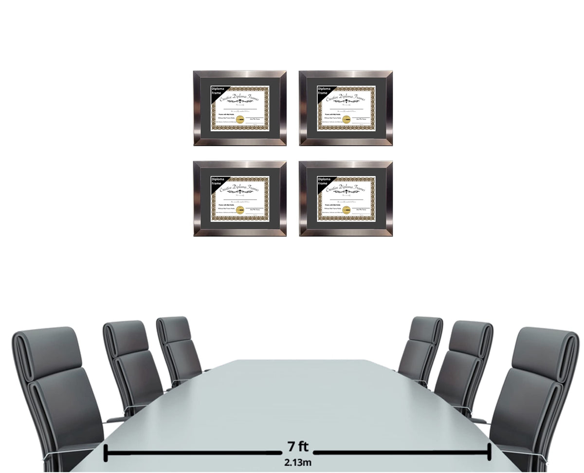 Creative Picture Frames 11” x 14” Stainless Steel Finish Diploma Frame with Black Mat to Hold 8.5 by 11-inch Graduation Documents w/Stand and Wall Hanger