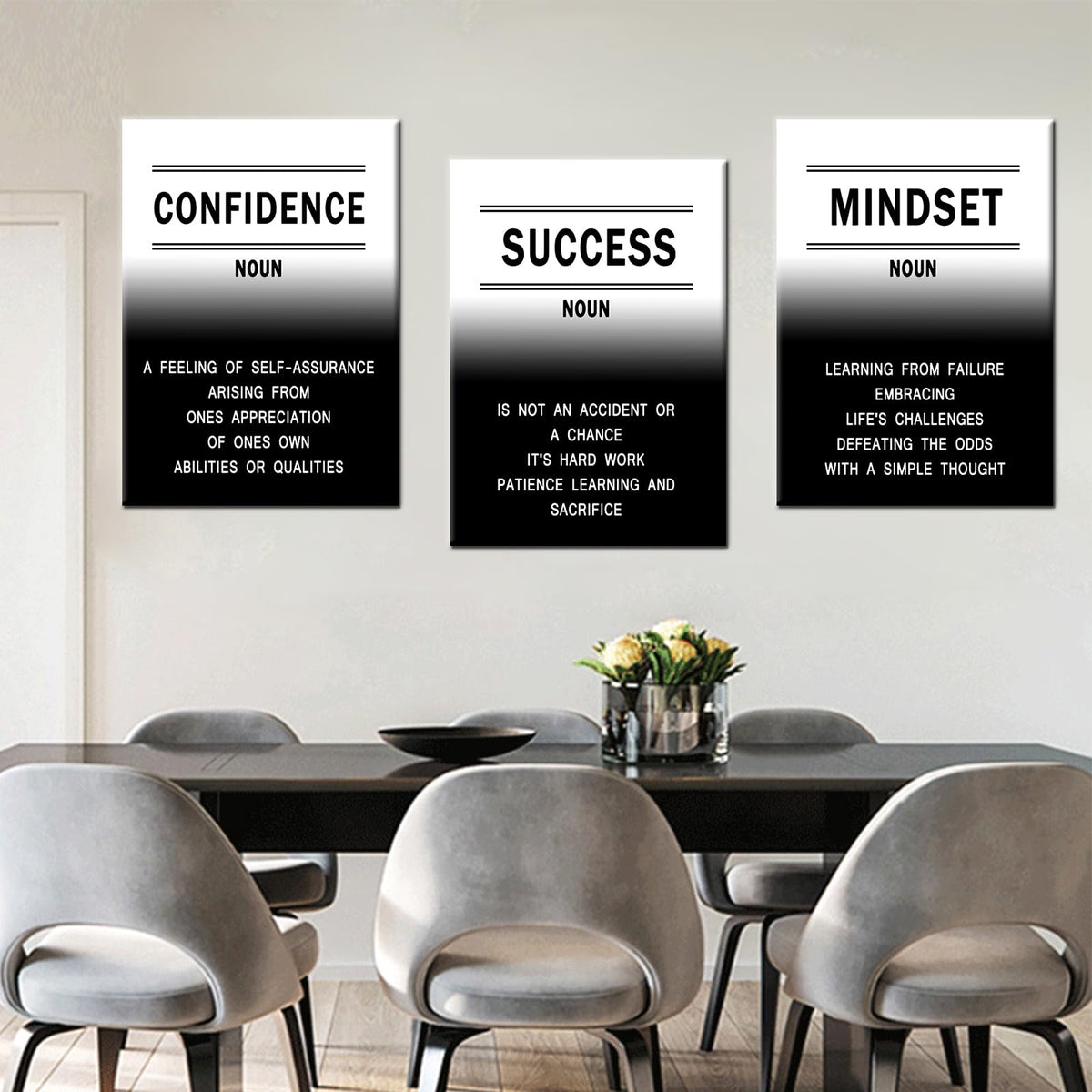 Extra Large 3 Piece Canvas Wall Art Motivational Quotes Decor Confidence Mindset Success Framed Artwork for Conference Room Executive Office Living Room Men Women Teen Gift, 60" W x 28" H