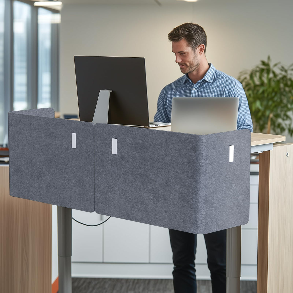 ERGO COLLECT Desk Privacy Panel,2PCS L-Shaped Clamp-On Office Desk Divider,2-in-1 Adjustable Acoustic Desktop Partition Or Under Desk Modesty Panel,for Office,Home,Felt (Grey, 47.2" x 15.7")