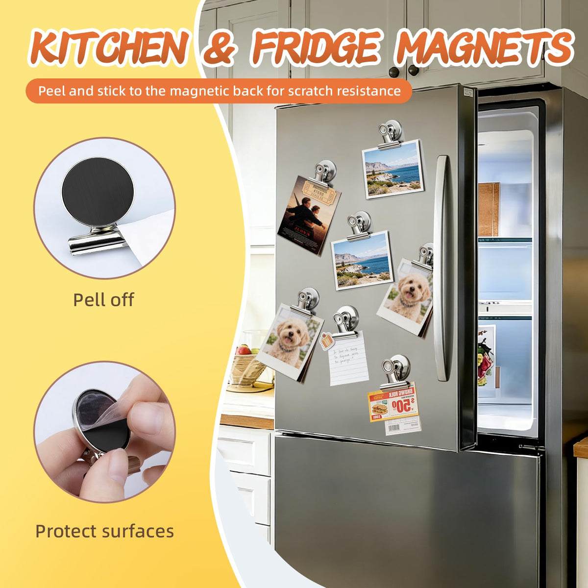 VNDUEEY 20 Pack Fridge Magnets Refrigerator Magnets, Strong Magnetic Clips Heavy Duty, Magnet Clips for Whiteboard, Magnets for Fridge Locker Office Accessories (Silver)