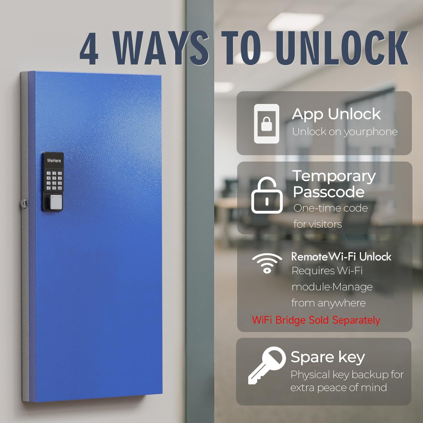 WeHere 120-Key Key Lock Box Wall Mount – Commercial Smart Key Cabinet Organizer with App, One-Time Code, Bluetooth & WiFi Unlock (Sold Separately), Key Management System for School, Rental, Office