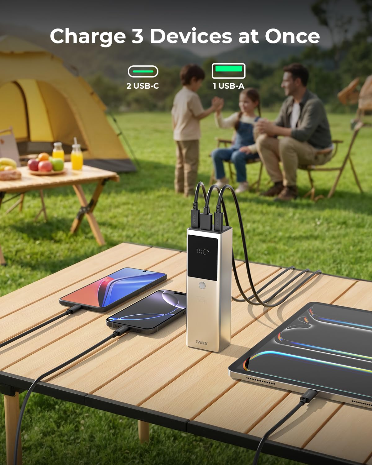 TALIX 125W Power Bank, 12800mAh Portable Laptop Charger with 240W USB-C Cable and 3-Port, PD Fast Charging Battery Pack for Laptop/Lenovo/Dell/MacBook/iPhone 17/Moto/Samsung S26, TSA Approved