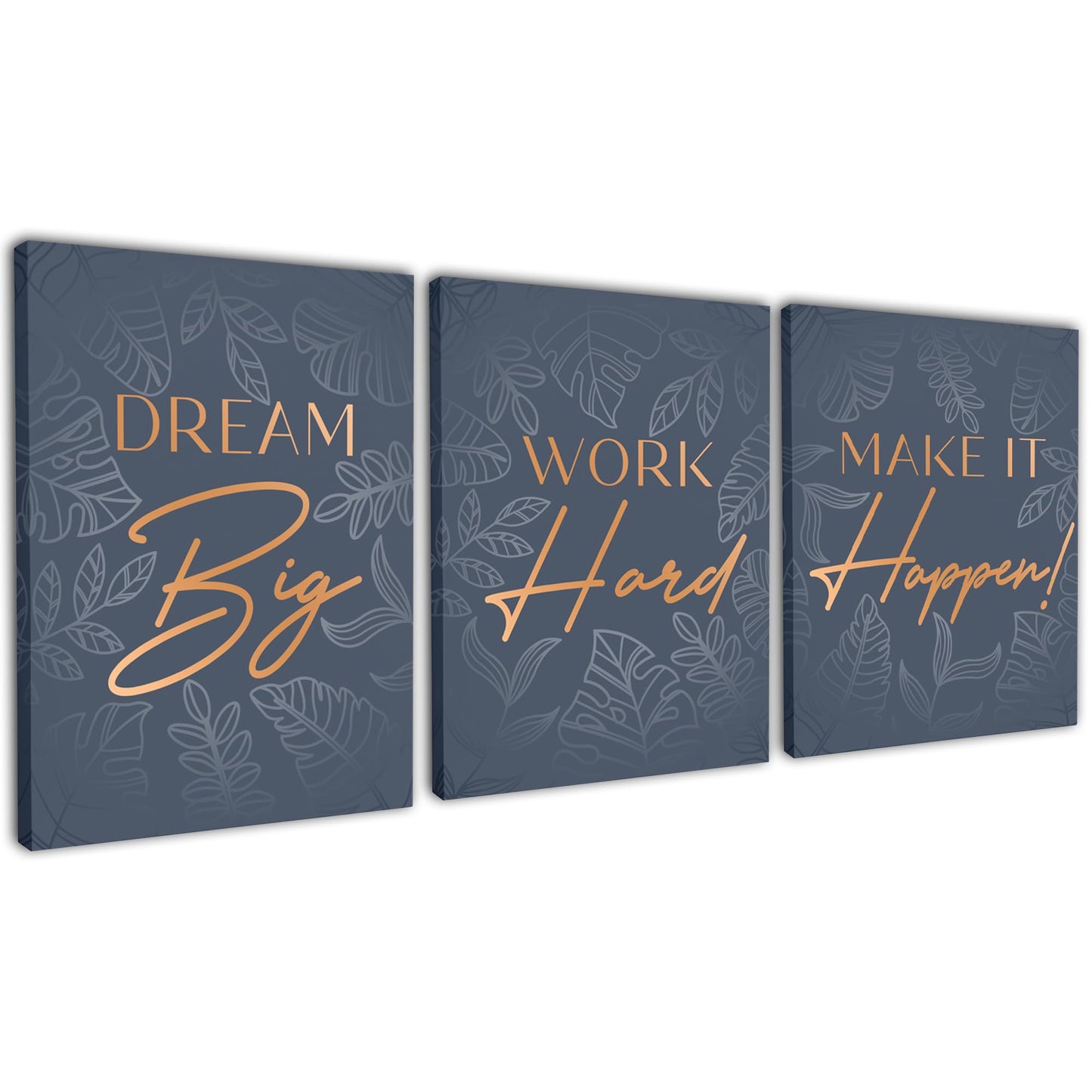 Motivational Wall Art For Office Set, Inspirational Canvas Triptych, Positive Affirmations Wall Decor With Quotes, 3 Wrapped Canvas Panels For Bedroom, Living Room, Workspace, 12.5x15 Inch each panel