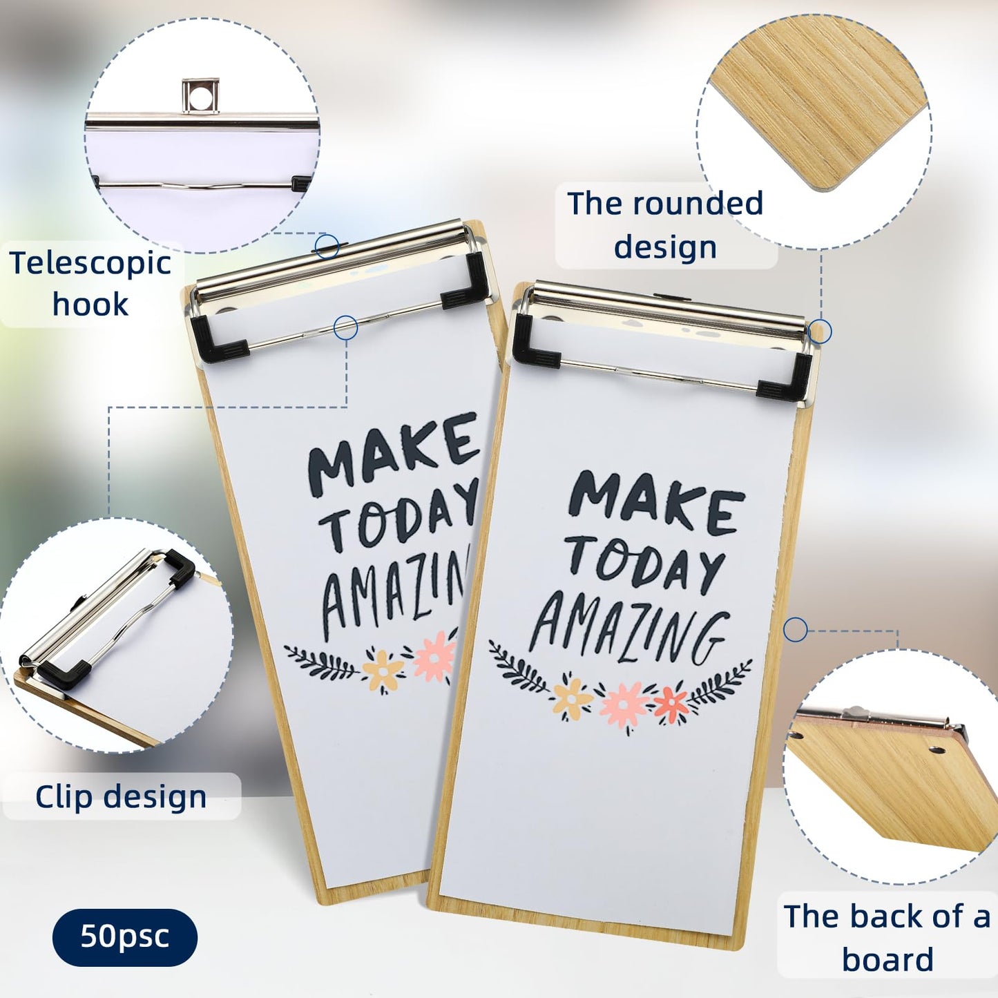 Harloon 50 Pcs Mini Wood Clipboard Check Presenters Bulk Small Wooden Clip Half Page Clipboard Check Presenter for Restaurants Waitress Guest Receipt Menu Holder, 8 x 4'' (Light Brown)