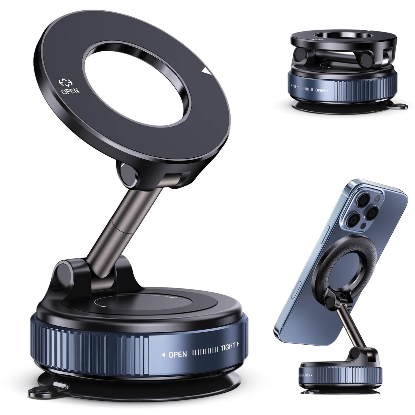 Jikasho Vacuum Magnetic Car Phone Holder for Magsafe, Hands-Free 360° Adjustable Suction Cup Phone Mount for Car/Gym/Mirror/Smooth Surface, Compatible with iPhone & Android (Black)