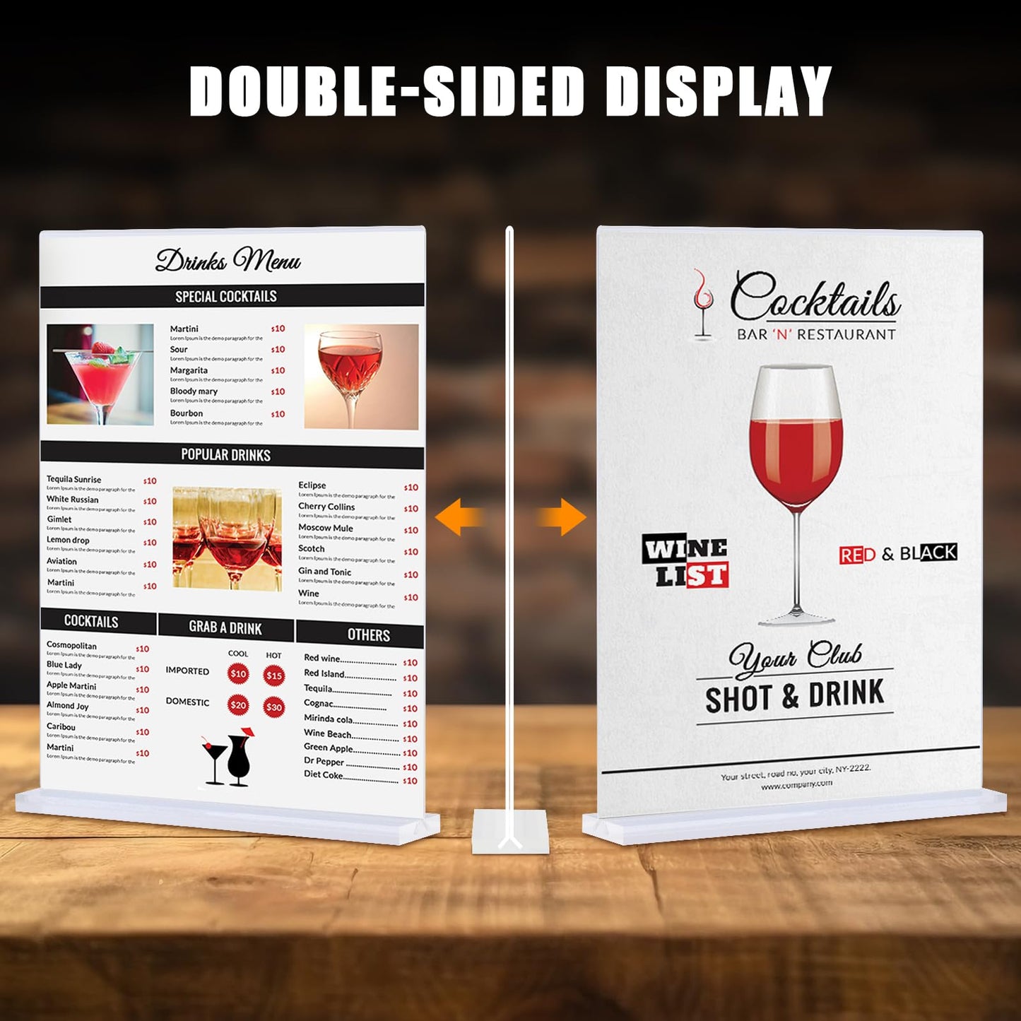 xydstay 6pack Acrylic Sign Holder 5.5 X 8.5, Vertical T Shape Clear Plastic Sign Holder, Menu Holder,Table Display Stand for Restaurant, Office, School, Store and Home Use