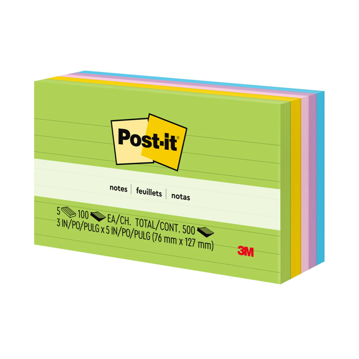 Post-it Notes, 3 in x 5 in, 5 Lined Sticky Notes Pads, 100 Sheets per Pad, Floral Fantasy Collection, School Supplies and Oﬃce Products