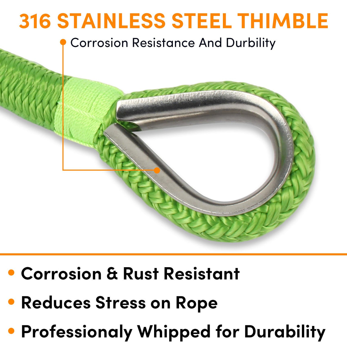 Anchor Rope 100 ft X 1/2 inch, Double Braided Anchor Line, Boat Rope with Stainless Steel Thimble and Shackle for Boating, Anchoring, Mooring, Pulling (Green)