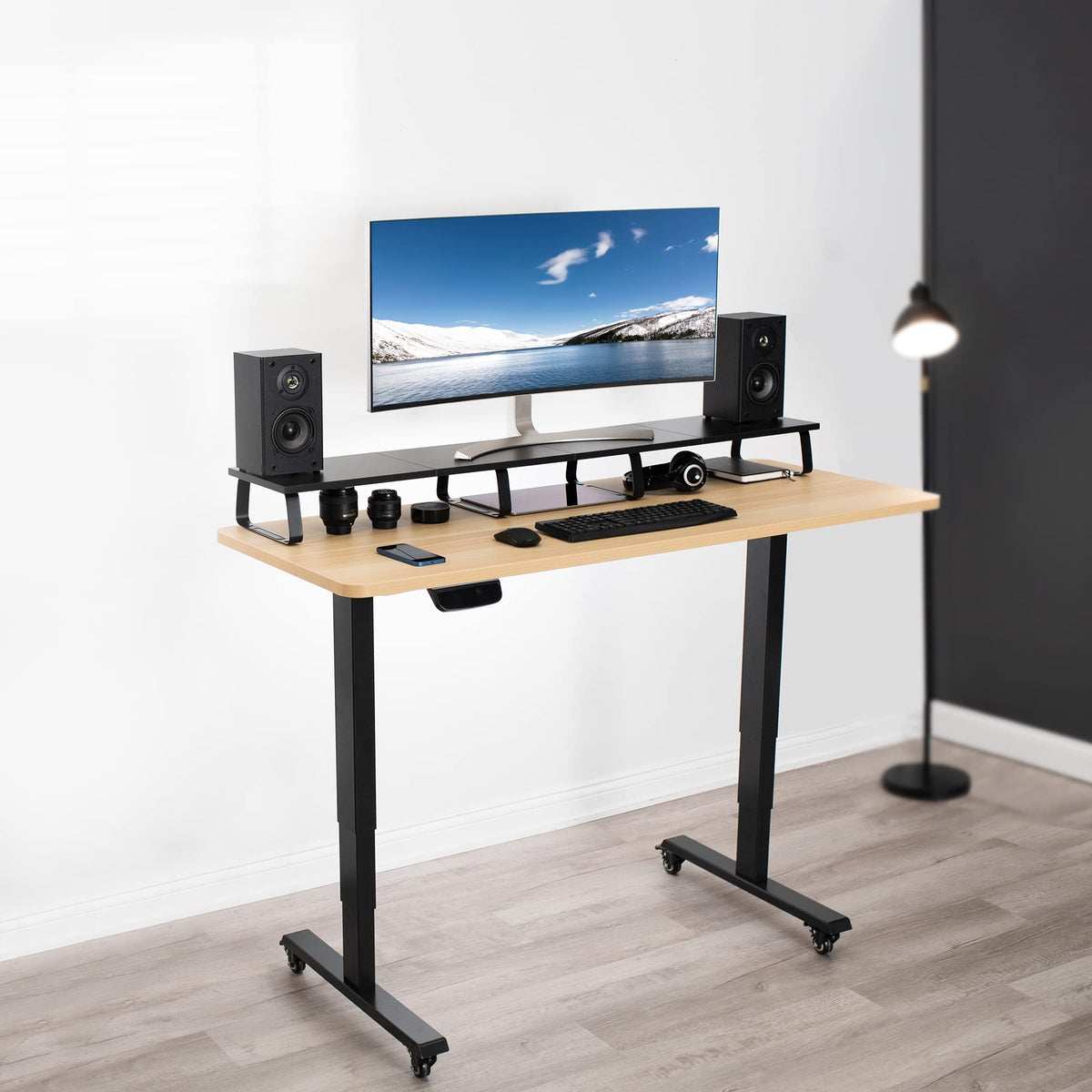 VIVO 55 inch Extra Long Monitor Stand, Wood & Steel Desktop Riser, Multi Screen, TV, Keyboard, Laptop, Ergonomic Desk and Tabletop Organizer, Black, STAND-V000D5
