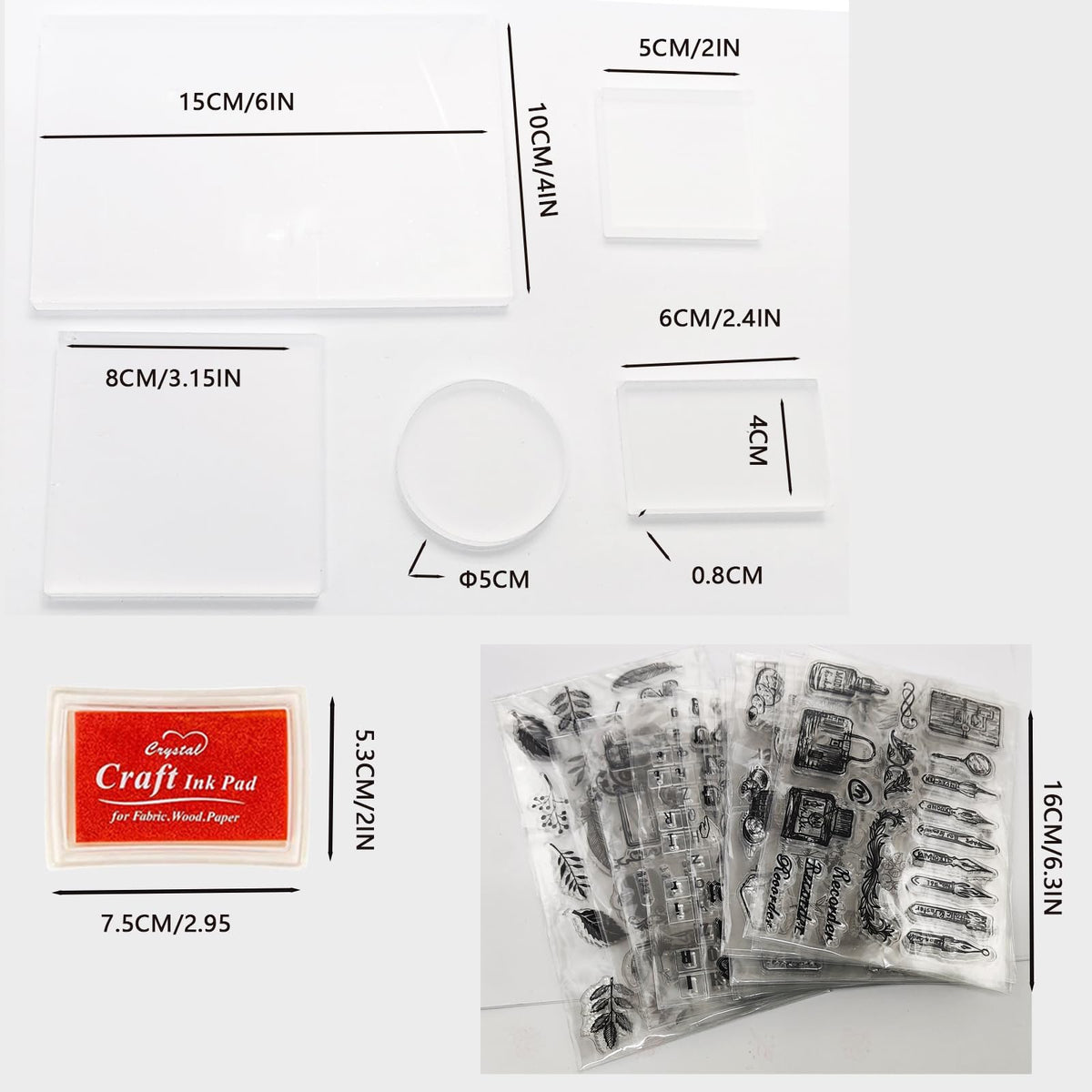 HRJZF 352 Pieces Acrylic Stamp Blocks Tools Set Include 339 Clear Stamp Blocks, 8 Pcs Colorful Craft Ink Pad 5 Pcs Clear Stamping Blocksfor Scrapbooking Card Making DIY