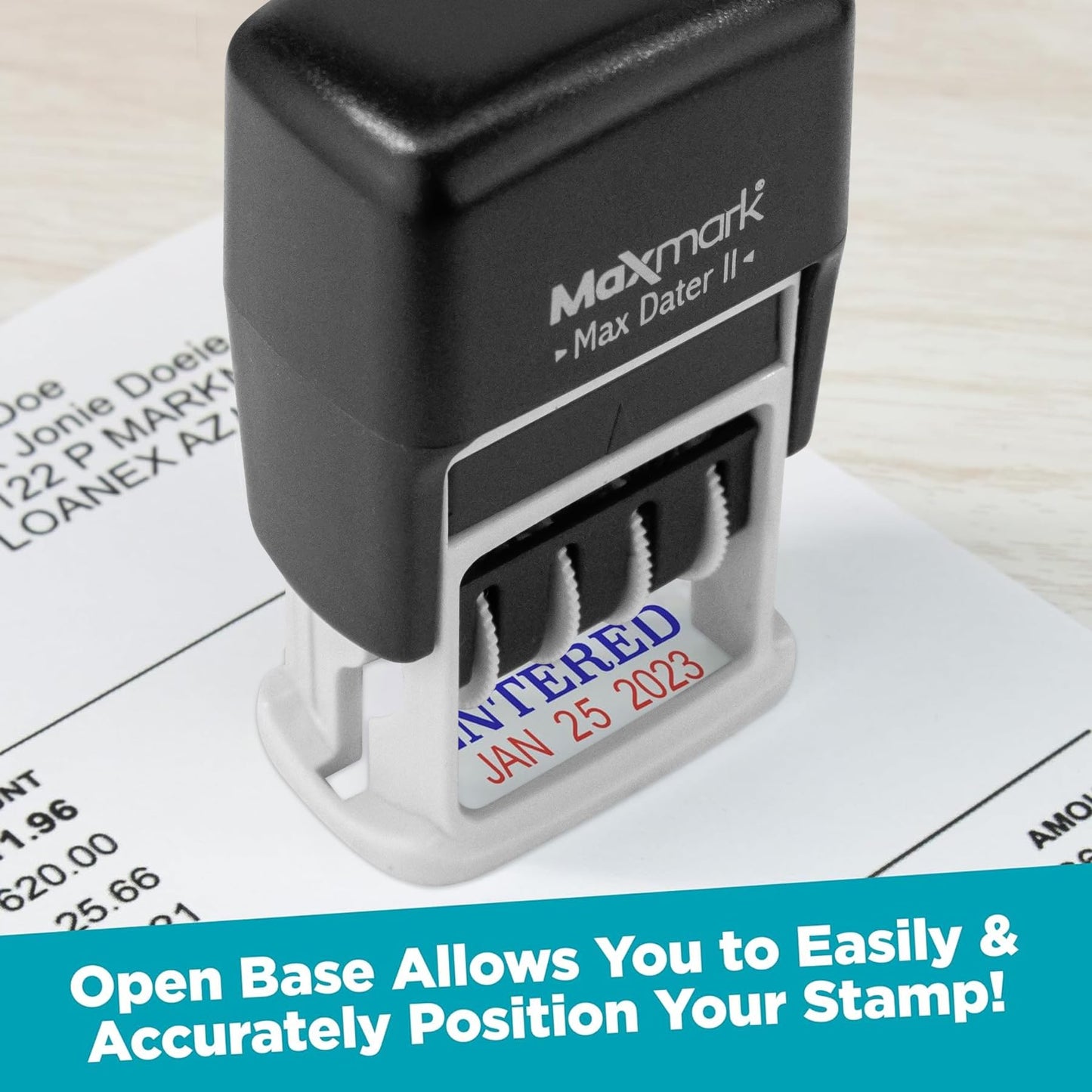 MaxMark Self-Inking Rubber Date Office Stamp with Entered Phrase Blue Ink & Date RED Ink (Max Dater II), 12-Year Band