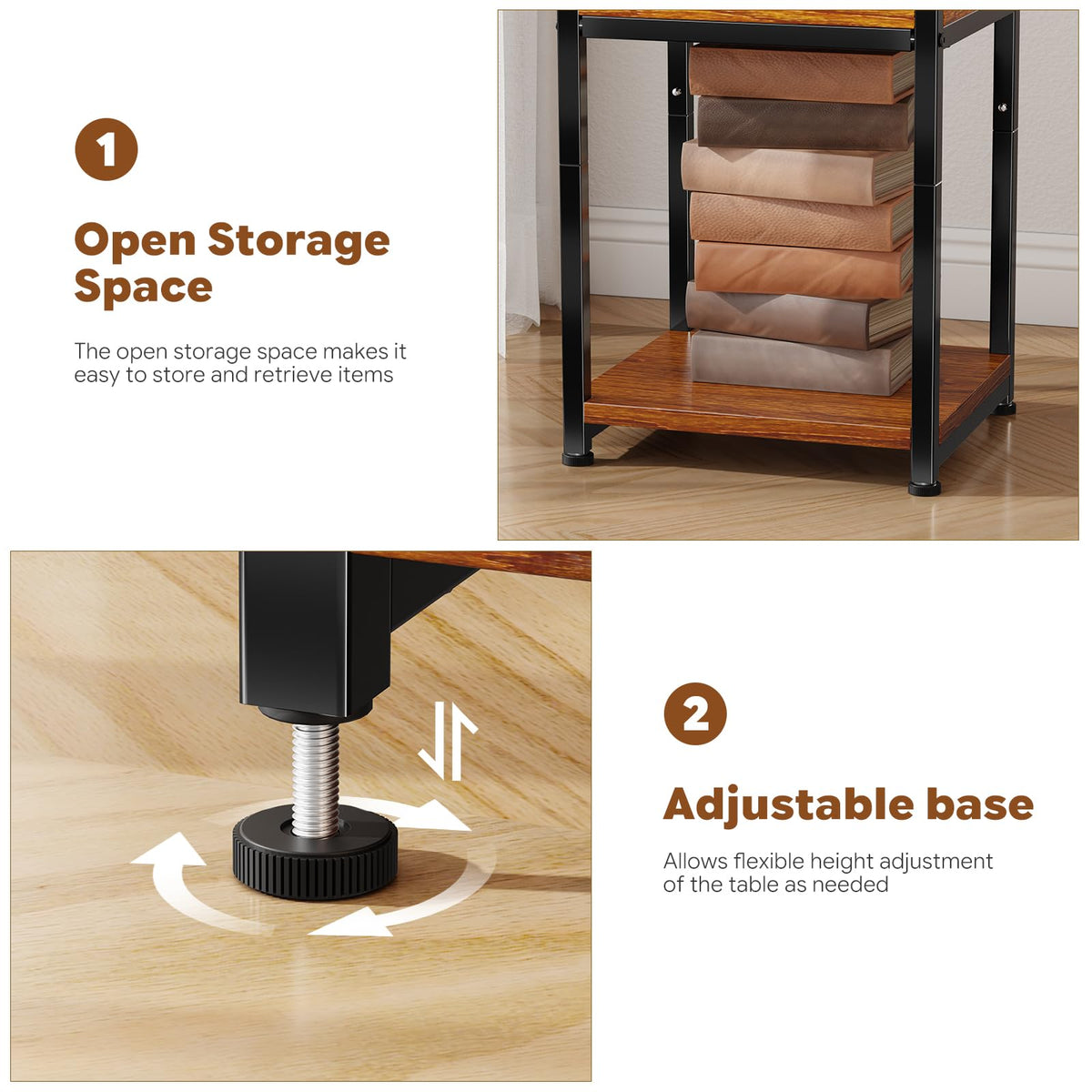 Ekisemio 3-Tier Side Table, End Table Nightstand for for Living Room & Small Spaces, Rustic Brown