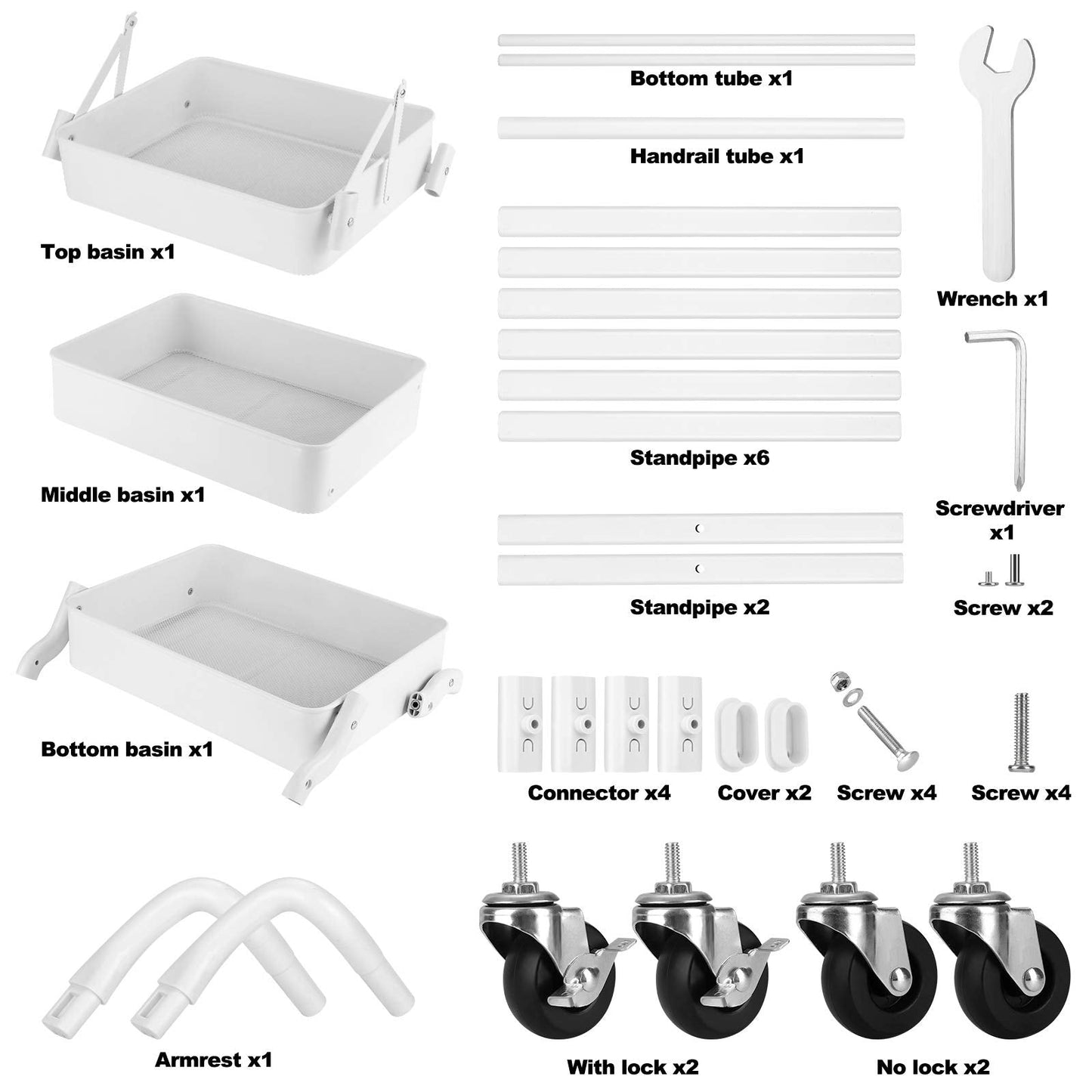 johgee Foldable 3 Tier Metal Utility Rolling Cart, Folding Mobile Multi-Function Storage Trolley Organizer Cart for Home Library Office(White)