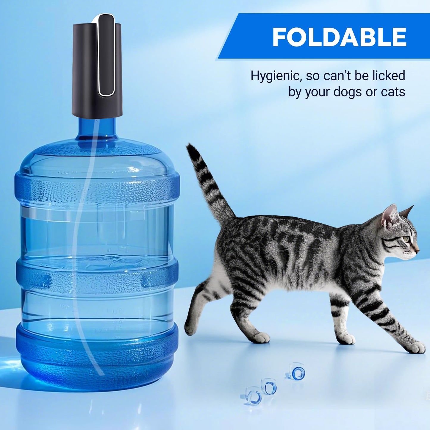 Foldable Water Dispenser for 5 Gallon Bottle, Electric Water Pump for 5 Gallon Jug Rechargable Portable Automatic Low Decibel for Camping Travel Home Kitchen Office (Black)