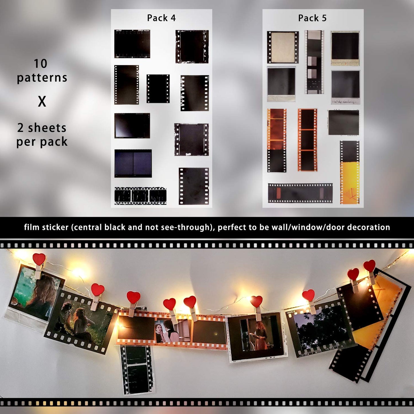 Mayplous 5 Packs Retro Film Strip Stickers, Camera Photo Border Decals for Scrapbooking, Photo Albums, Journaling, Card Making (Memories)