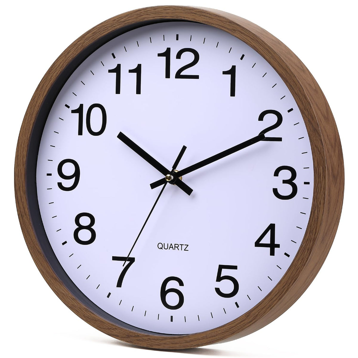 TOHOOYO Wall Clock 12 Inch Wooden Frame Glass Cover Non-Ticking Number Quartz Modern Quartz Design Decorative Bedroom Kitchen Office Classroom Dark Brown