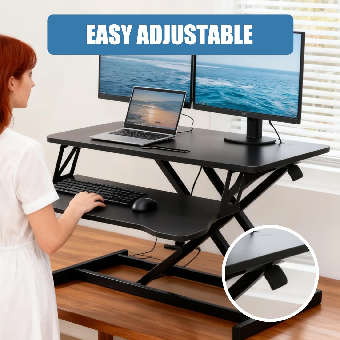 KYDEVO Standing Desk Converter, Height Adjustable Sit to Stand Riser, Dual Monitor and Laptop Workstation with Wide Keyboard Tray, Desk Lifter for Home Office