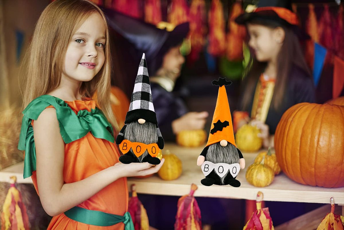 Benwanfee 2 Pack Halloween Gnomes Plush Decor,Handmade Witch Swedish Tomte Gnome Nisse Scandinavian Ornaments Elf Dwarf for Home Halloween Day Party Table Decorations Kids Gift