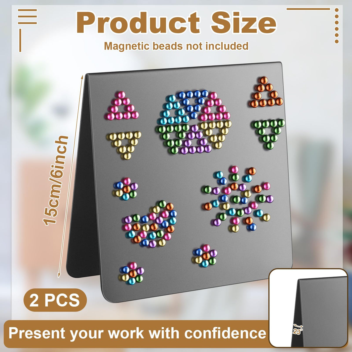 Gersoniel Magnet Display Stand Balls Magnetic Display Board Black Metal Magnet Board Stand Desk Easel Board for Bulletin Table Top Beads Balls for Showing Off (Magnetic Beads Not Included) (2 Pack)