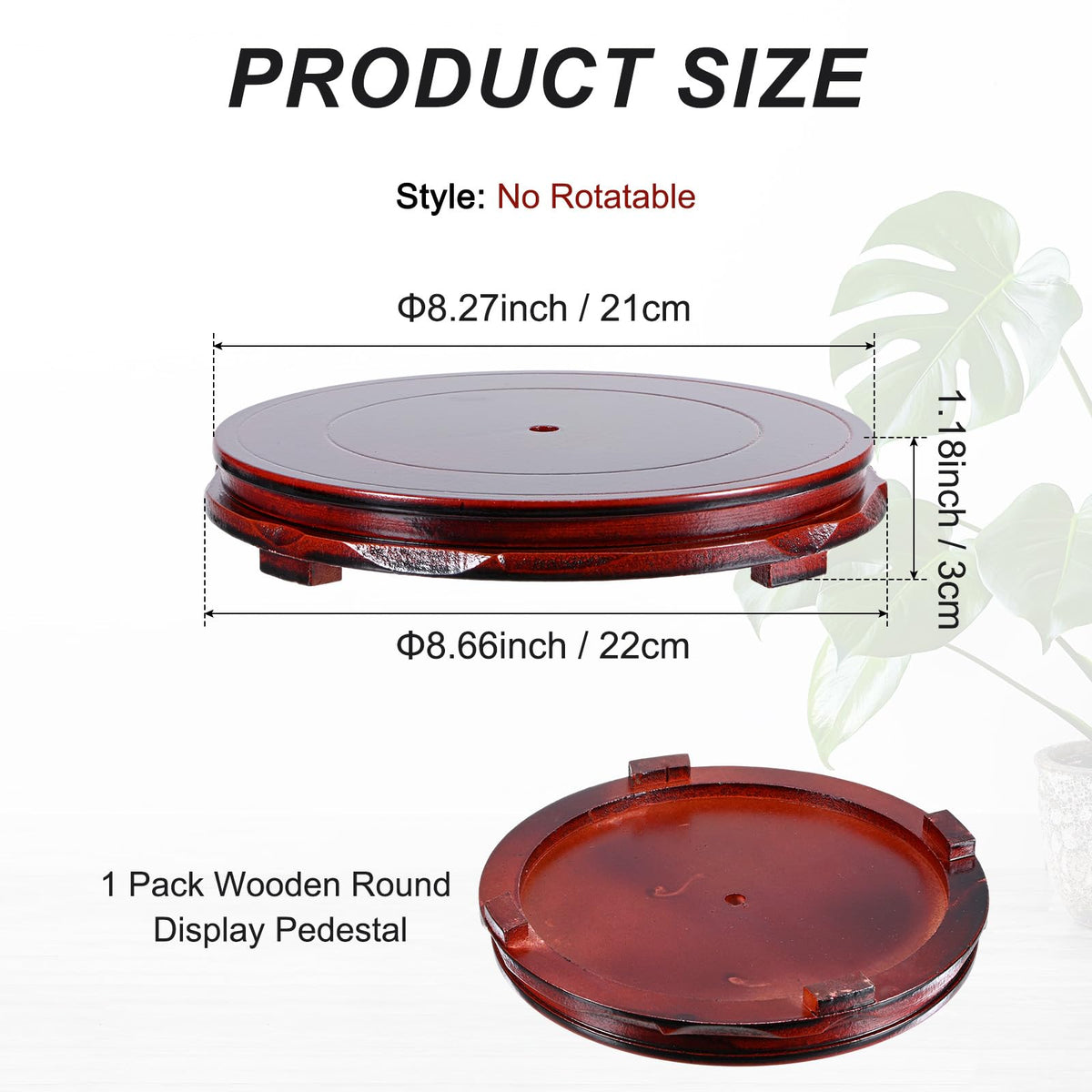 M METERXITY 2 Pack Display Stand, Brown Wooden Stands for Display, Stable Round Base Stand Decor for Fishbowl Planter [No Rotation, 8.27'' x 1.18'']