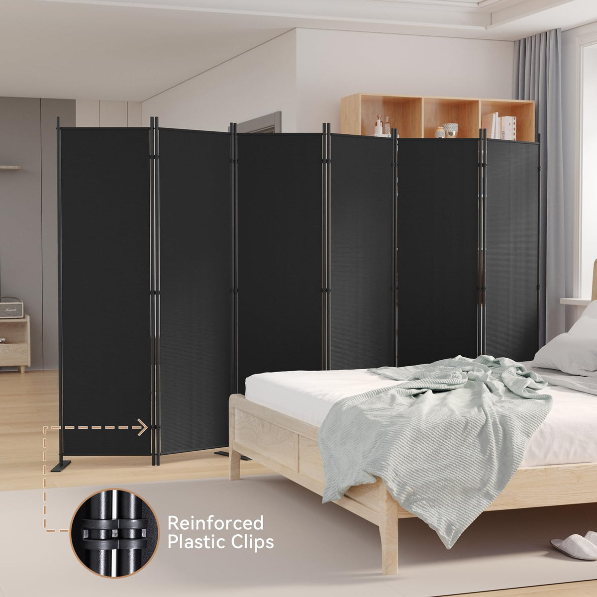 C-Hopetree 6 Panels Room Divider, 6 Ft Tall Indoor Folding Privacy Screen, Portable Partition Separator, Freestanding Separation Temporary Wall for Office, Bedroom, 120" W X 71" H, Black