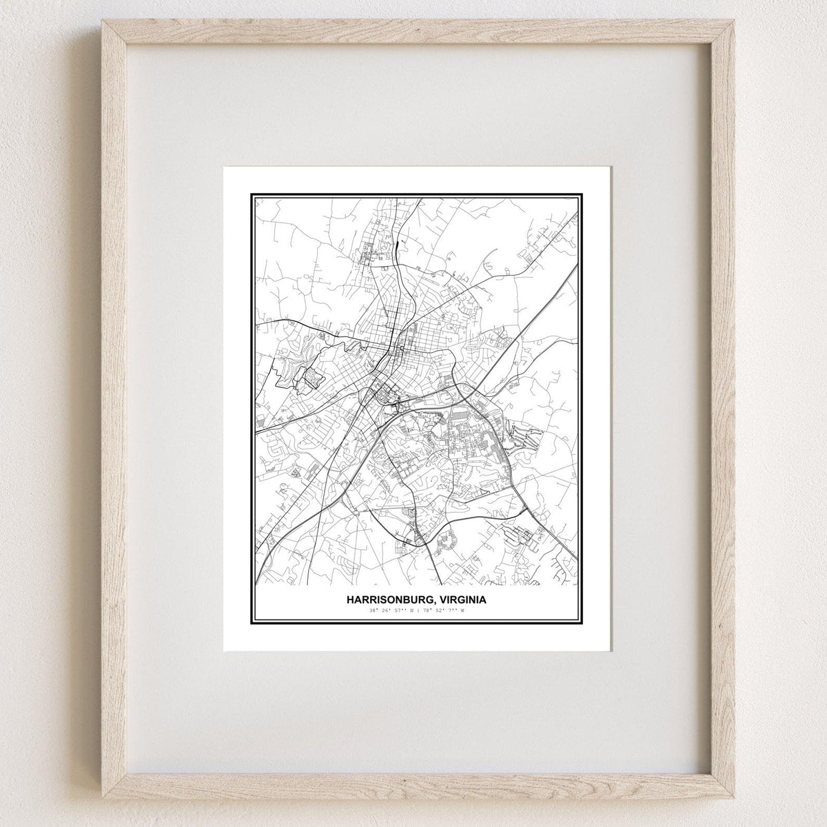 Susie Arts 11X14 Unframed Harrisonburg Virginia Wall Art Map Metropolitan City Road View Abstract Street Print Poster Decor Home Office sdm134