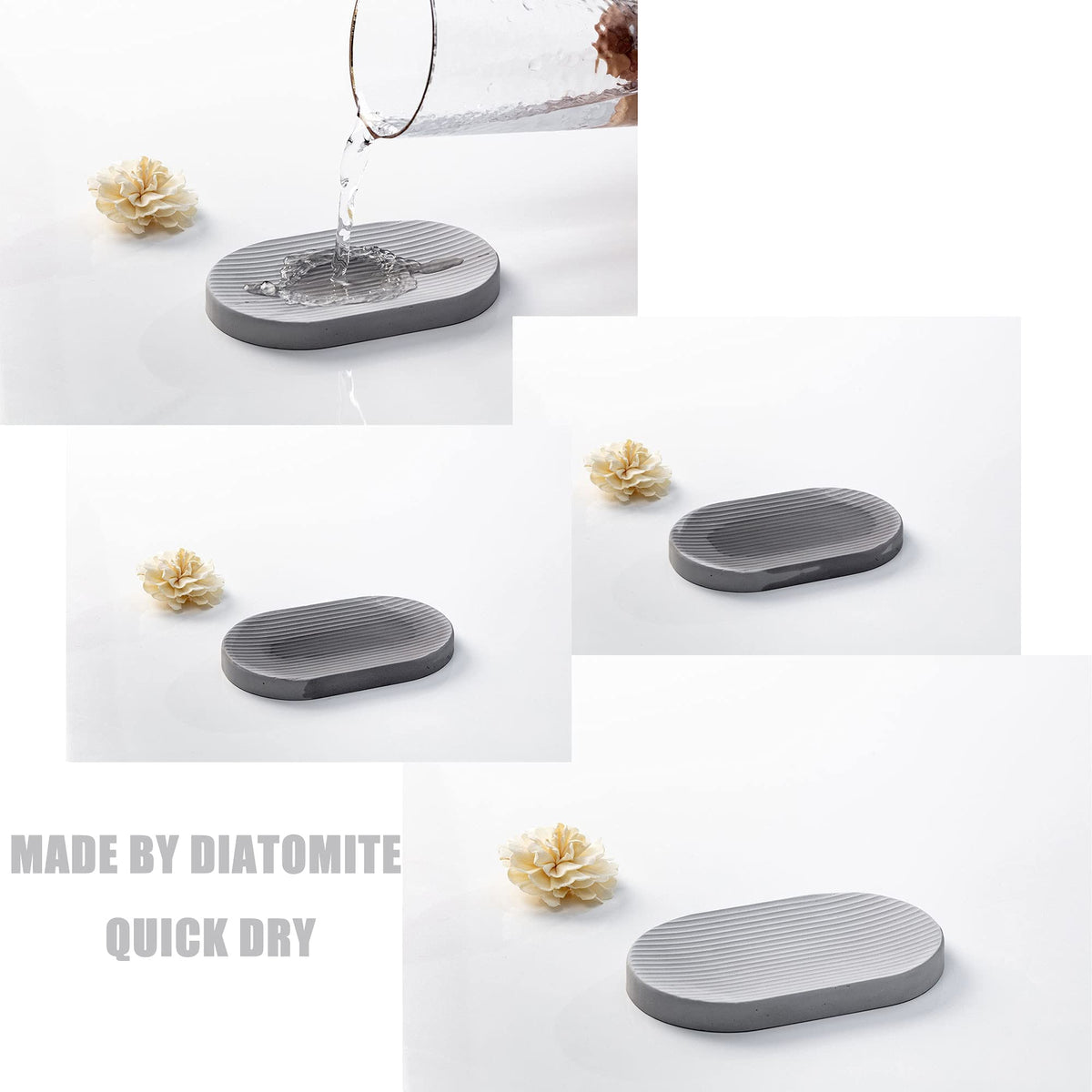 Bathroom Accessory Set Grey, Diatomite, Bathroom Accessories Countertop Complete with Electric Toothbrush Holders, Soap Dish Set