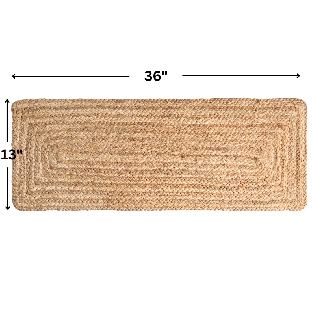 Ohomly Living Rustic Braided Jute Table Runner 36 Inches Long - 13x36 Inch Farmhouse Style Natural Dining Table Décor - Durable, Non-Slip, Heat & Scratch Protection 100% Jute Handcrafted Table Runner