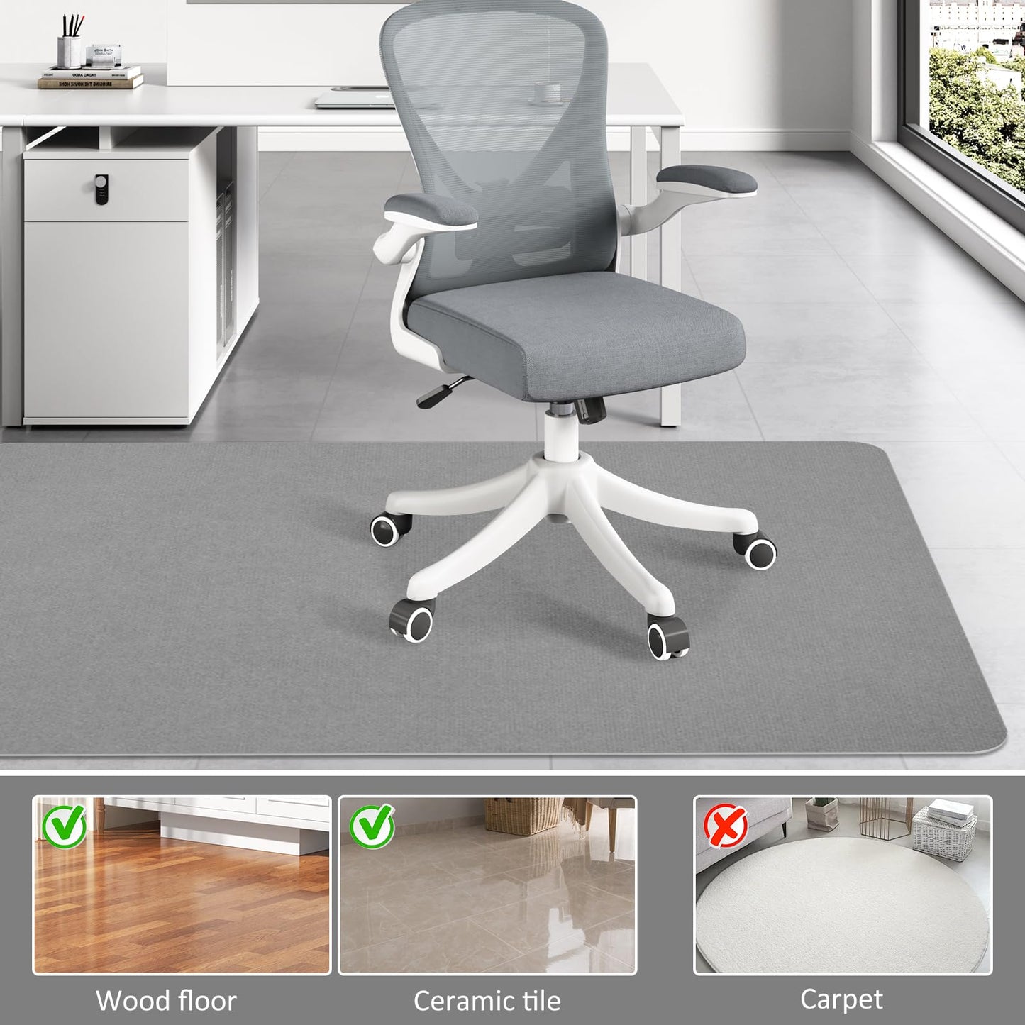 Office Chair Mat for Hardwood Floor & Tile Desk Mat for Rolling Chairs Protect Hardfloor Desk Area Rug for Workstations, Durable Chair Mat for Home and Office Use (Light Grey, 36X55 in)