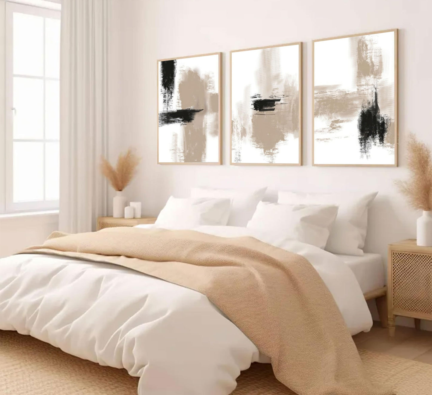 3Pcs Neutral Abstract Wall Art Black Beige Picture Wall Decor Modern Minimalist Aesthetic Canvas Poster Prints Elegant Living Room Artwork Painting Home Decoration for Bedroom Office 12x16in Unframed