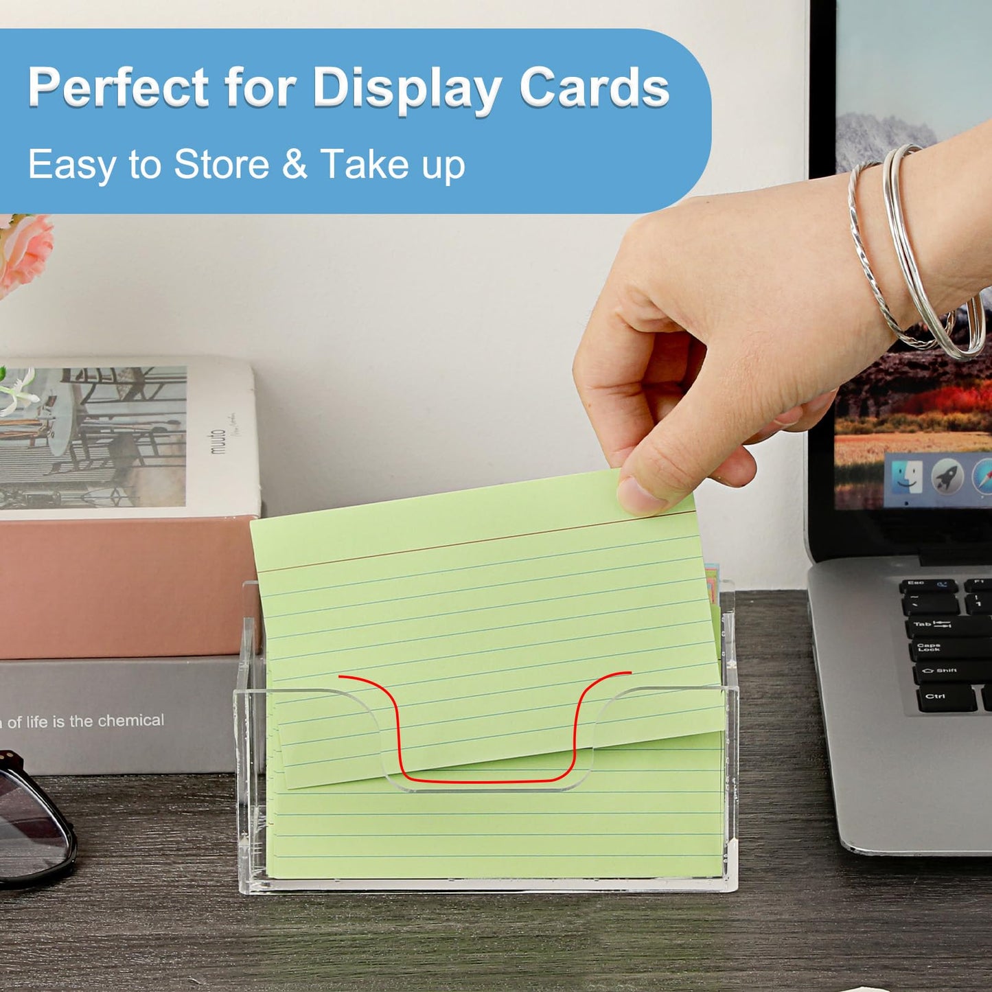 BTSKY 2 Pack Acrylic Index Card Holder Display Stand - 3X5 Inch Notecard Box Recipe Organizer, Clear Index Card Case for Office Desk Recipe Notecard Storage Box, Photo Holder Organizer