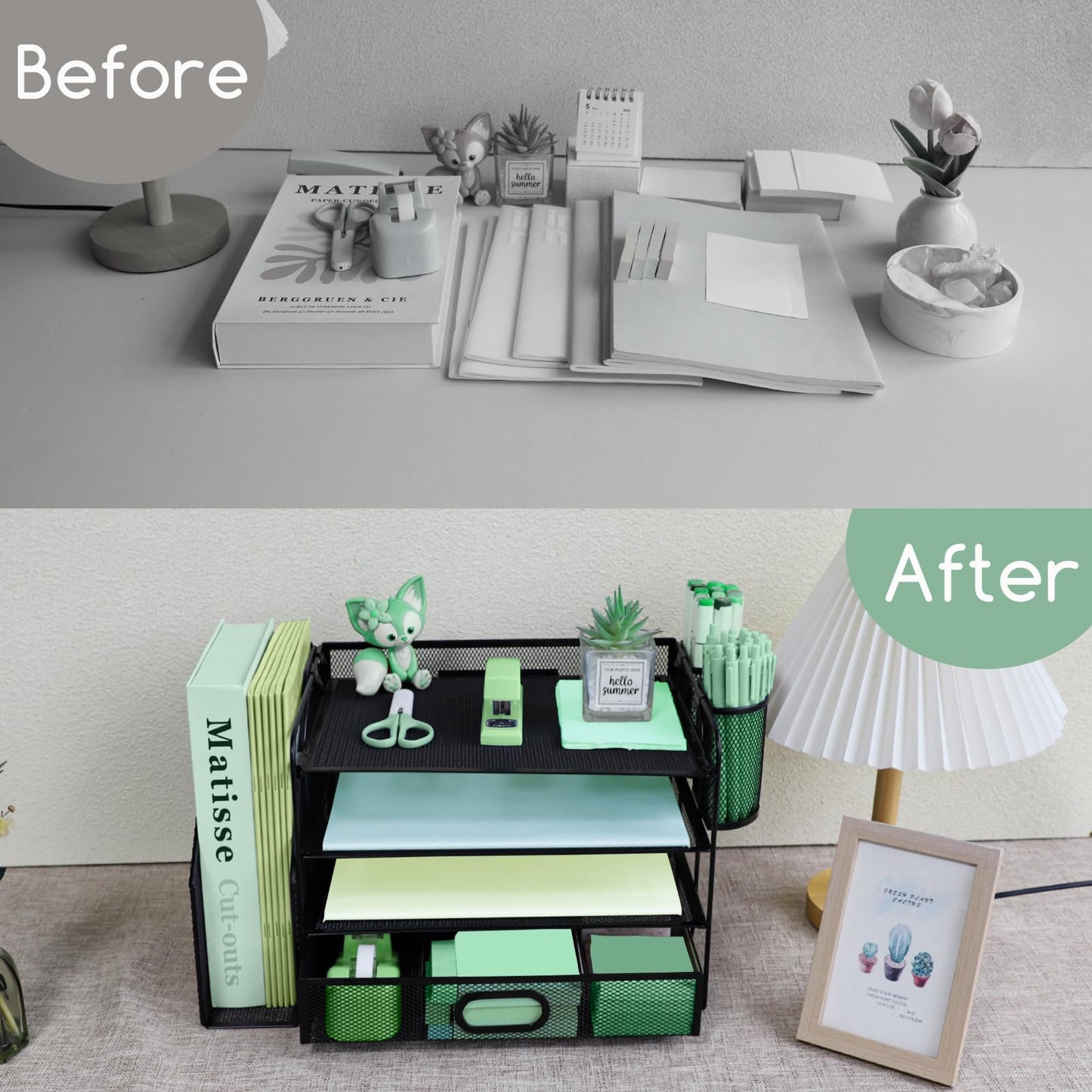 4 Tier Desk File Organiser with Extra Vertical File Sorter, Paper Letter Tray with Top Stationery Drawer Holder, A4 Paper Desktop Filing Trays, Magazine Document Holder for Home Office, Black