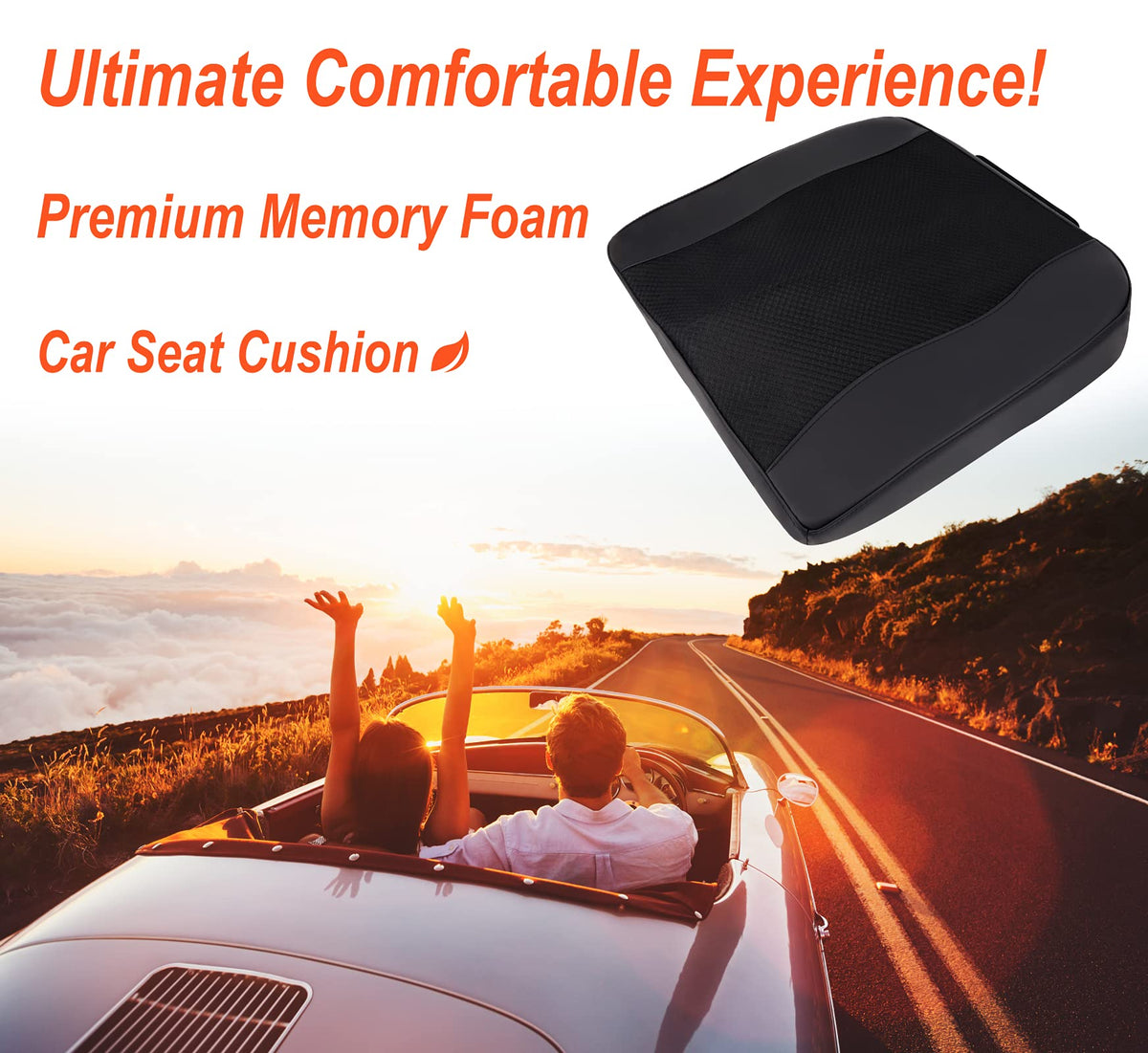 Lofty Aim Car Seat Cushion, Comfort Memory Foam Car Cushions for Driving - Sciatica & Lower Back Pain Relief, Driver Seat Pillow for Auto, Office Chair, Wheelchair - Black