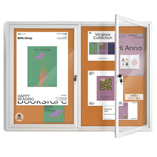 Outdoor Enclosed Cork Bulletin Board 44x32 Inch, Double Door Lockable Wall-Mounted Weatherproof Display Case, Tamperproof Notice Memo Poster Board with Aluminum Frame for Office, School, Community