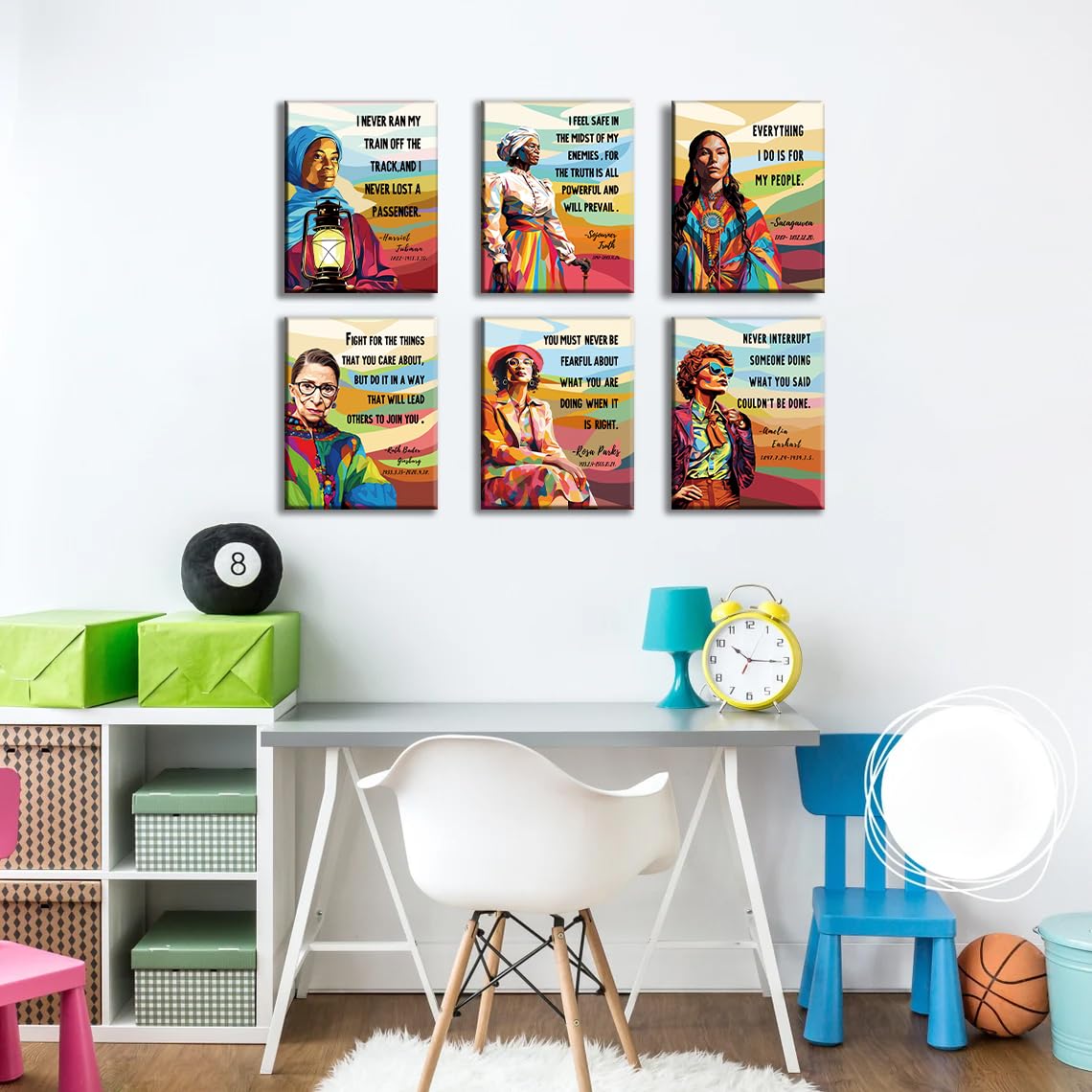Framed Powerful Women Canvas Art Print,Feminist art print,History Women's poster,Women Empowerment Wall Art,March Teacher Lessons Art Poster,Motivational Quotes Classroom Decor,Set of 6-8"x10"