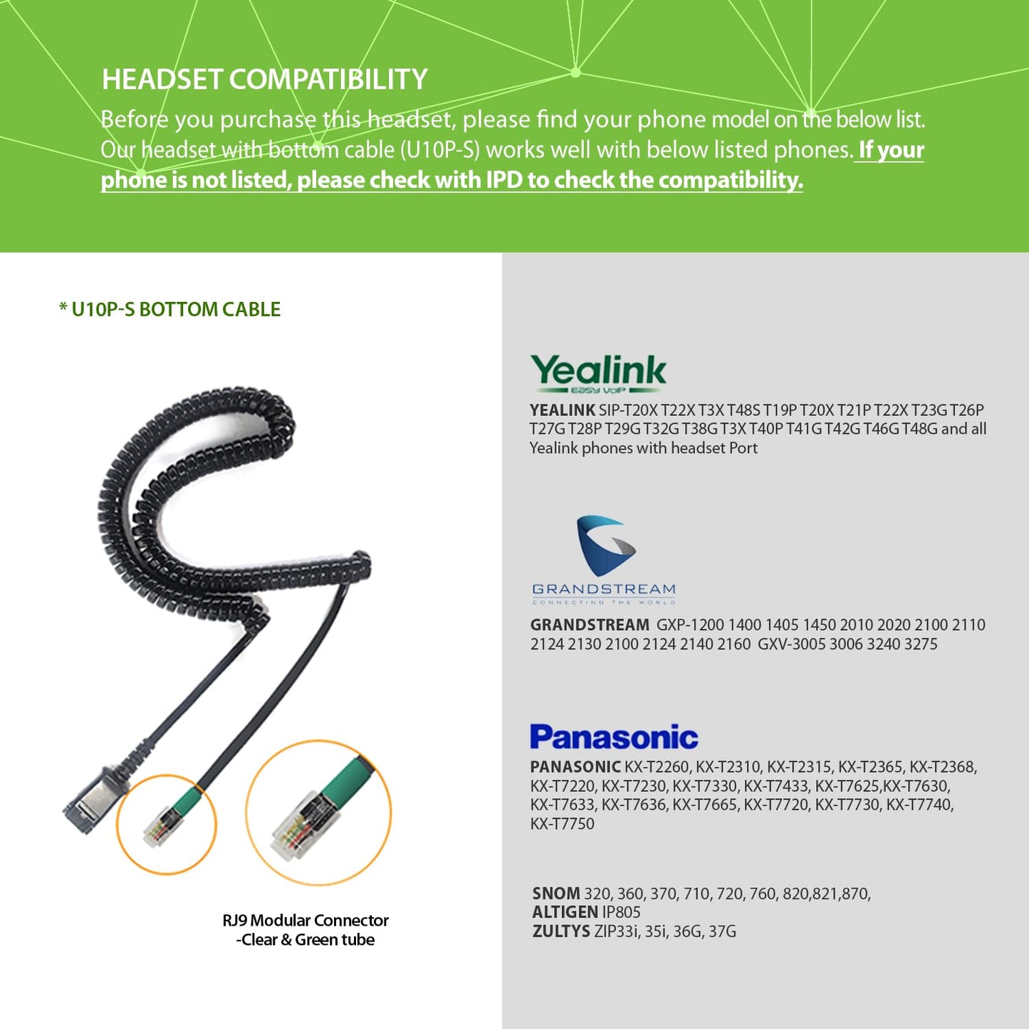 IPD Phone Headset for Office and Call Center Wired QD to RJ9 IPH-215 Binaural-Compatible with with Yealink SIP, Grandsteam, Sangoma, +Ooma and LG landline Phones
