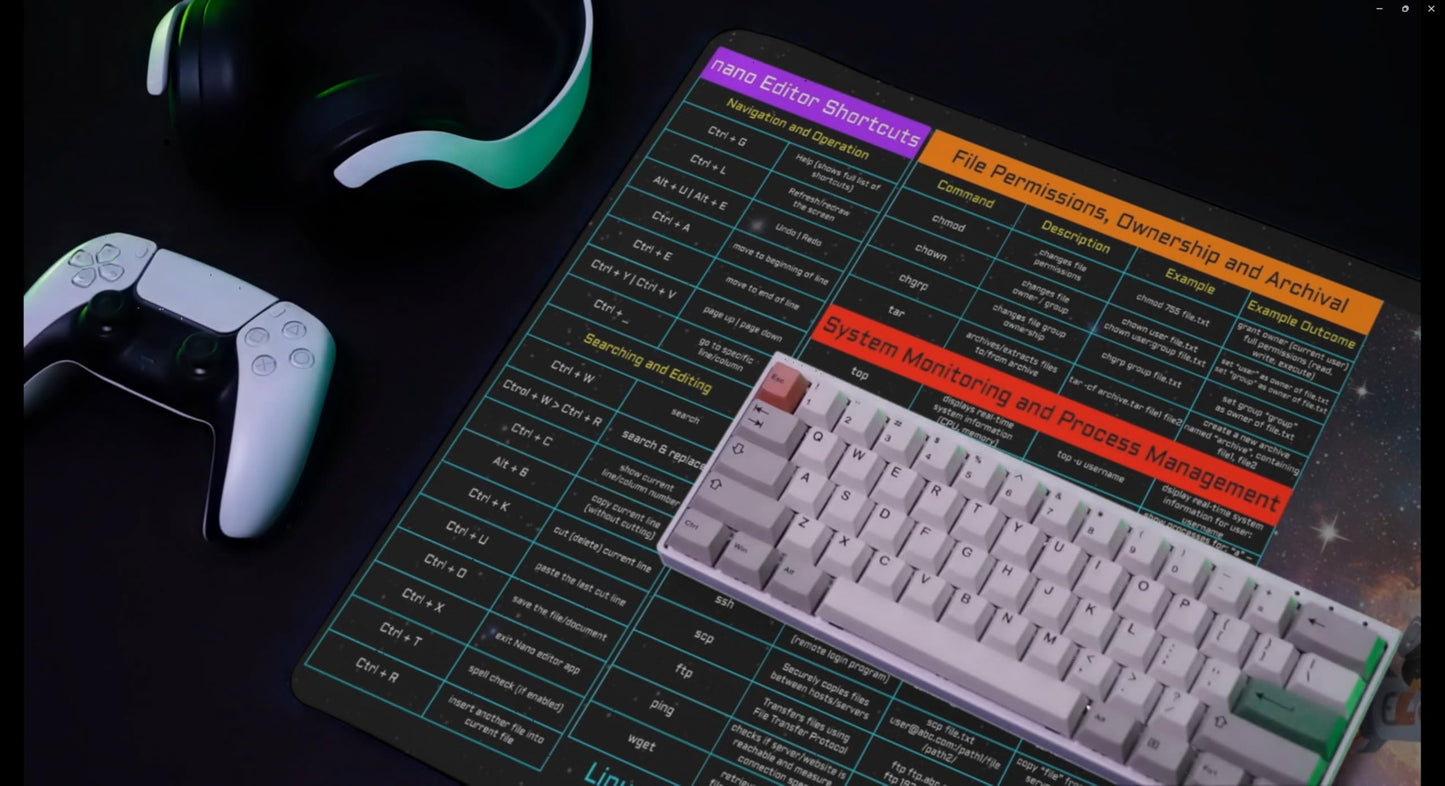 Linux Programmer Command XXL Mouse Pad – 900×400 mm Non-Slip Desk Mat with Essential Linux Commands & Examples for Coders, Sysadmins & IT Pros