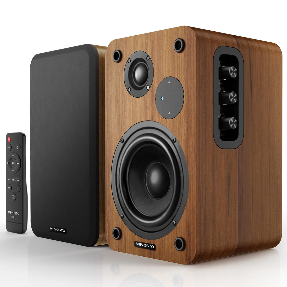 Active Bookshelf Speakers 36W RMS - BT 5.4 Wireless Speaker with 5 Inch Woofer, Silk Dome Tweeter PC Speakers - USB Digital Audio Studio Monitors Bass & Treble Adjust AUX Input for Record Player TV