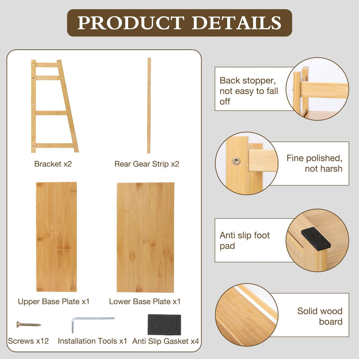 Fengzhizhu 2-Tier Ladder Desktop Bookshelf, 15.75" Wide Wooden Countertop Storage Hutch for Office, Dorm and Home, Desk Organizer for Books and Decor
