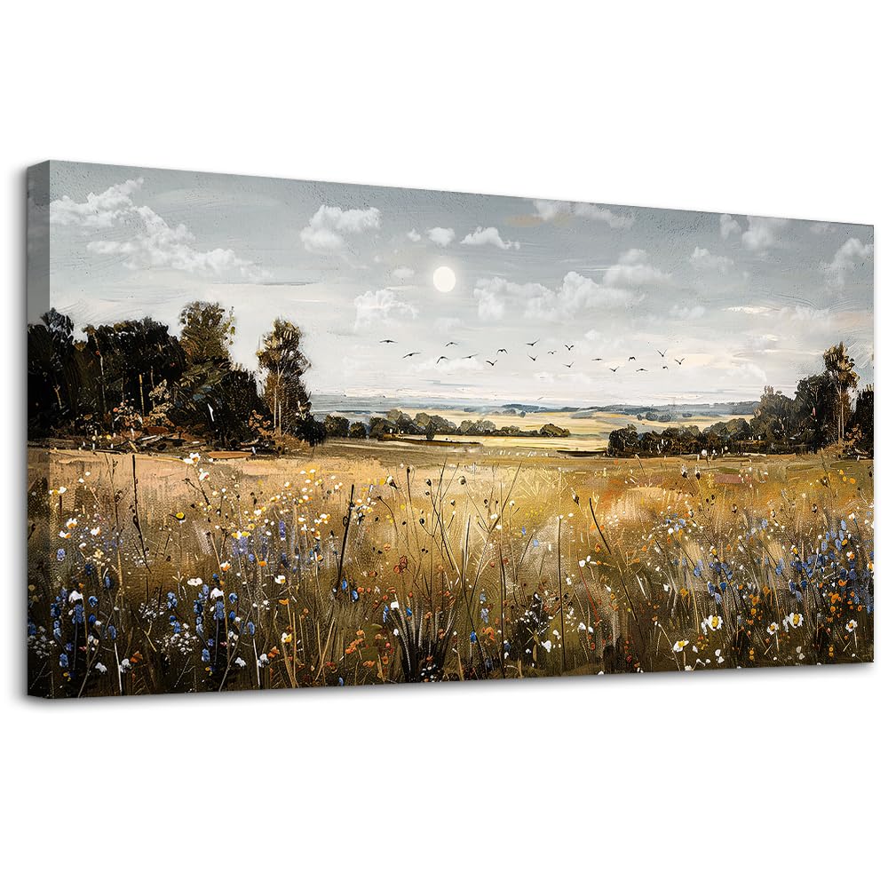 KELIYUAN Canvas Wall Art For Living Room Farmhouse Wall Decor For Bedroom Office Decorations Field Scenery Painting Countryside Wall Pictures Artwork Modern Ready To Hang Home Decor 20"X40"