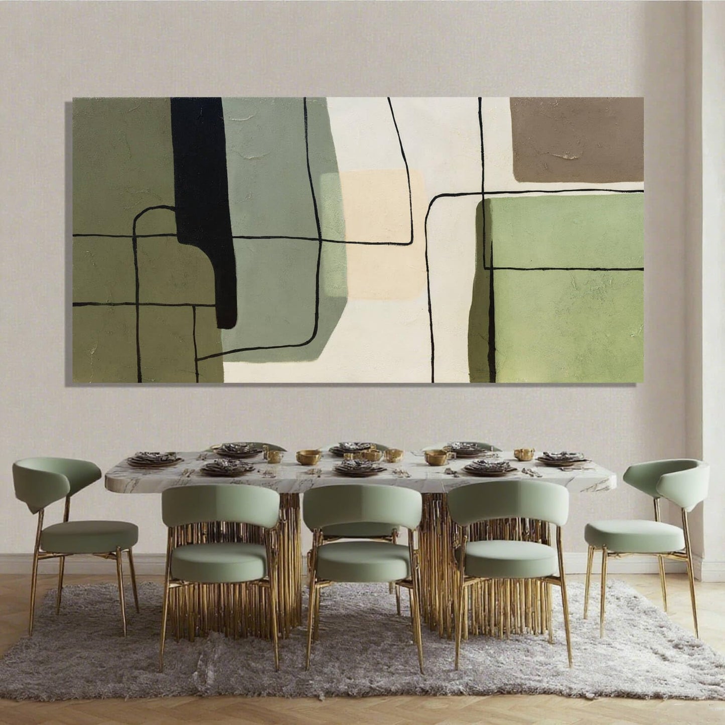 ZENPEE Green Modern Wall Art and White Canvas Art, Large Abstract Wall Art for Office, Dining Room, Bedroom, or Living Room, 29" x 58"