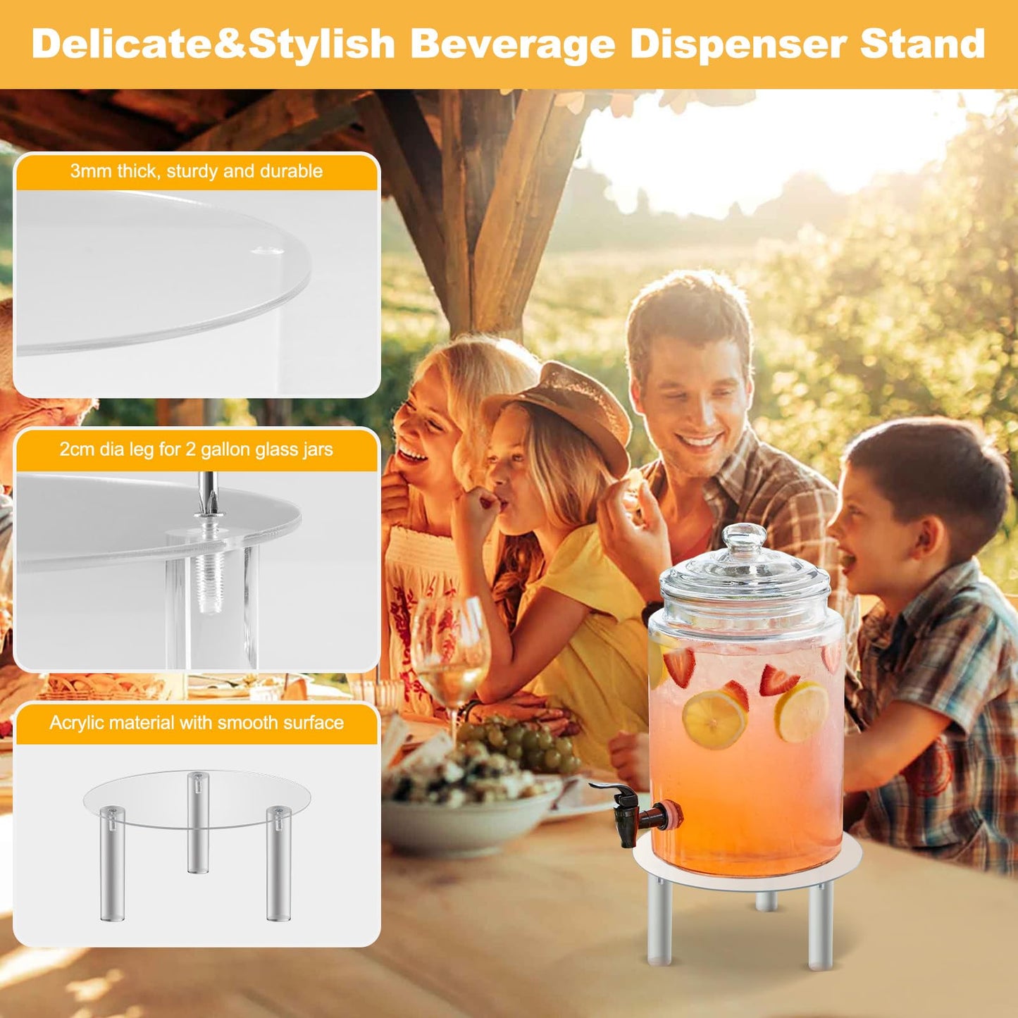 Beverage Dispenser Stand, 2PCS Drink Dispenser Stand for Max 7.48 Inch Glass Drink Dispenser for Home Party Bar Wine Juice Tea Lemonade (Acrylic Stand Only)