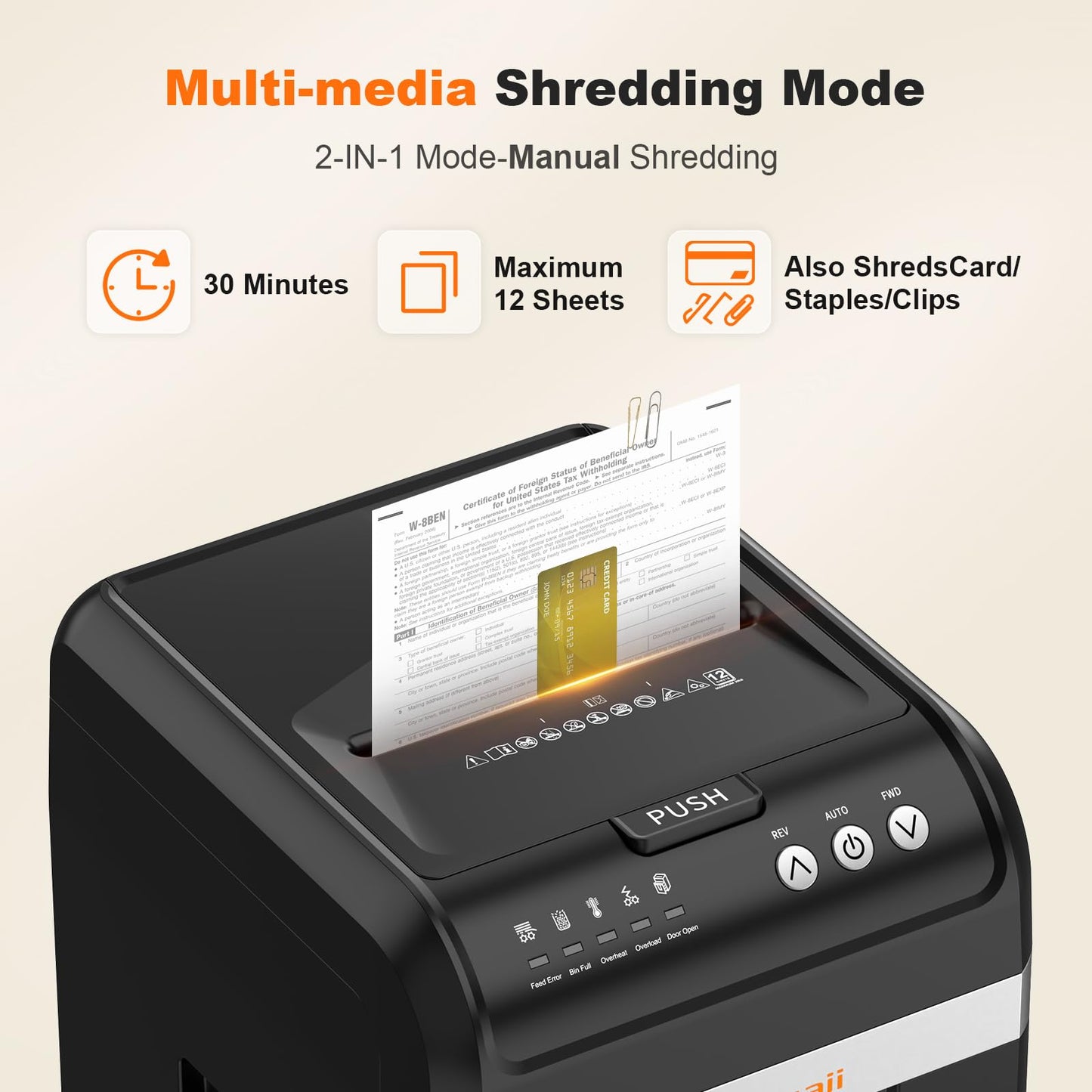 Bonsaii 200-Sheet Auto Feed Paper Shredder, 60-Min Nonstop Heavy Duty Shredders for Office, 8.1-Gal Bin, P4 High Security Micro Cut Large Commercial Paper Shredder for Business (C283-A)