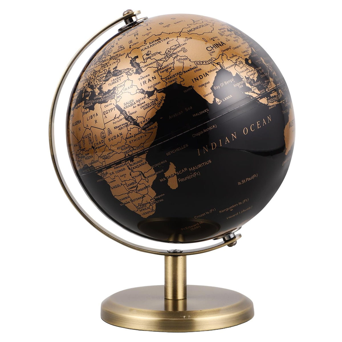 JOINPAYA 6 Inch Small World Globe with Antique Bronze Stand Black Gold Earth Desktop Decor for Kids & Adults Geography Learning Globe for Home Office Classroom