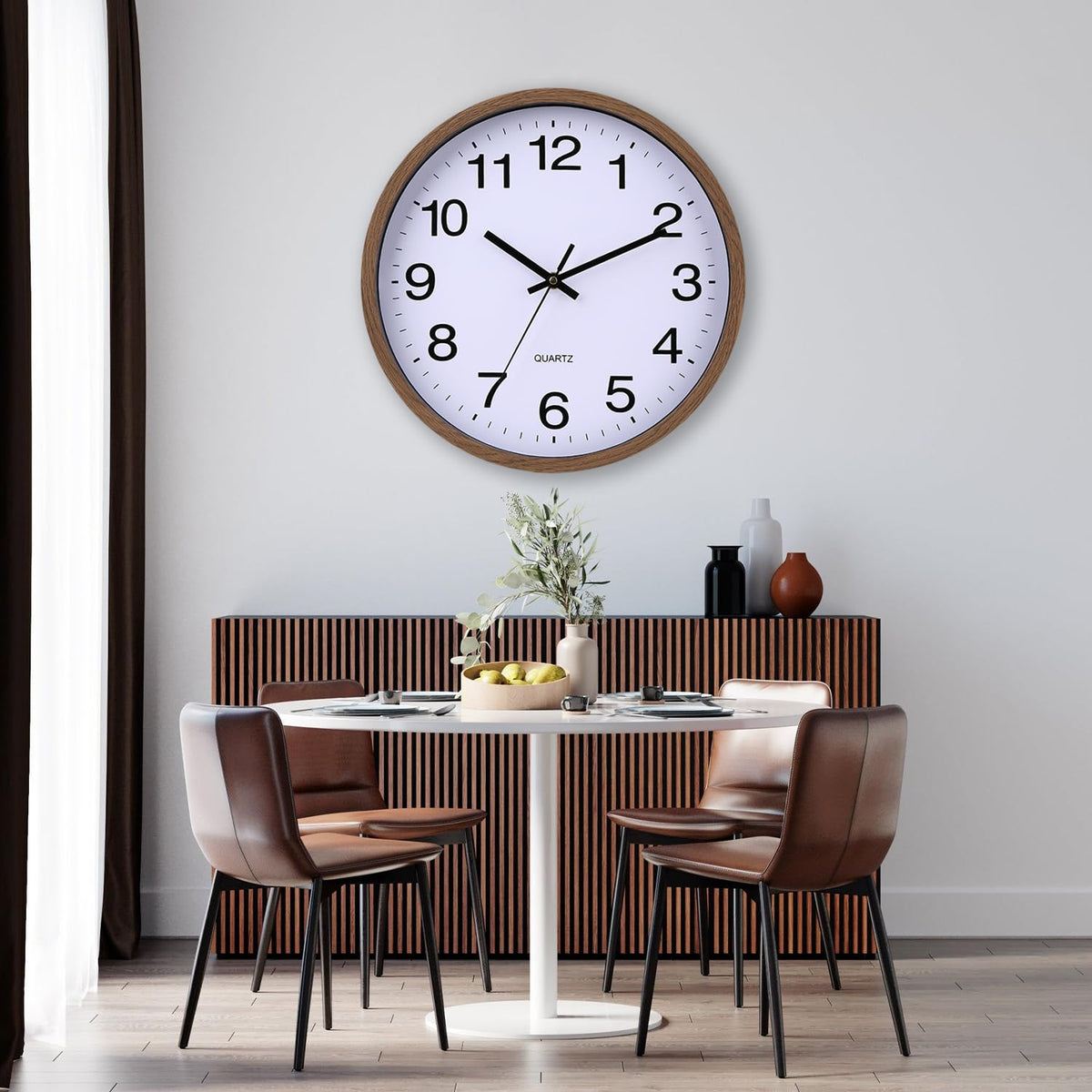 TOHOOYO Wall Clock 12 Inch Wooden Frame Glass Cover Non-Ticking Number Quartz Modern Quartz Design Decorative Bedroom Kitchen Office Classroom Dark Brown