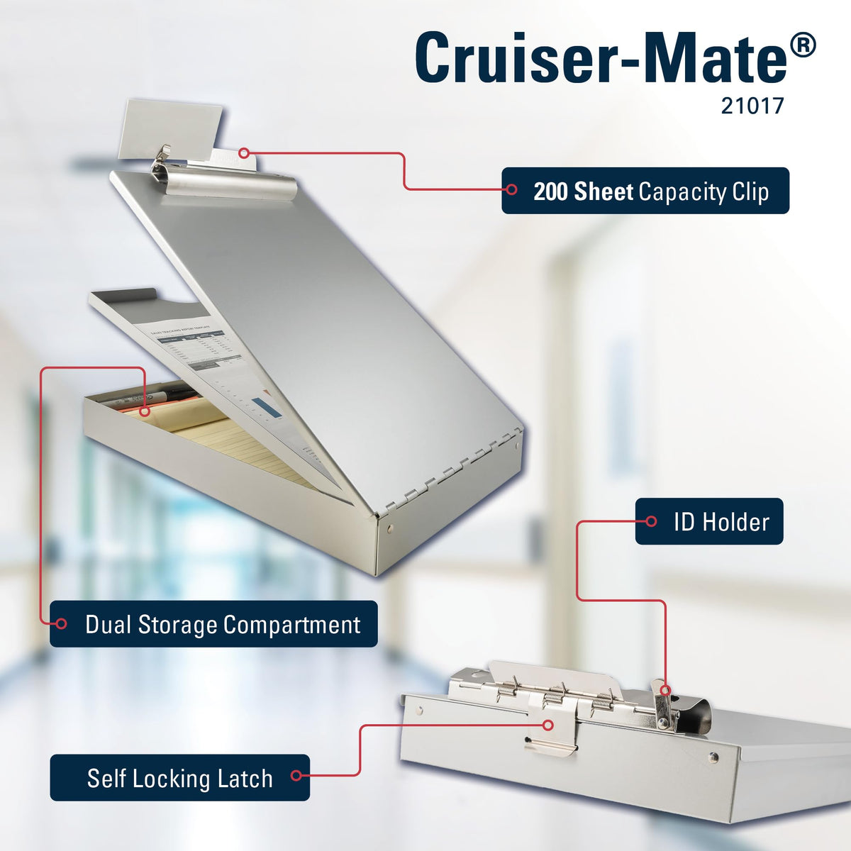 Saunders Cruiser-Mate Heavy Duty Aluminum Dual Storage Clipboard, Letter Size 8.5x11 Metal Form Holder with High Capacity Clip, Rugged Ticket Board for Police Patrol & Contractors, Made in USA