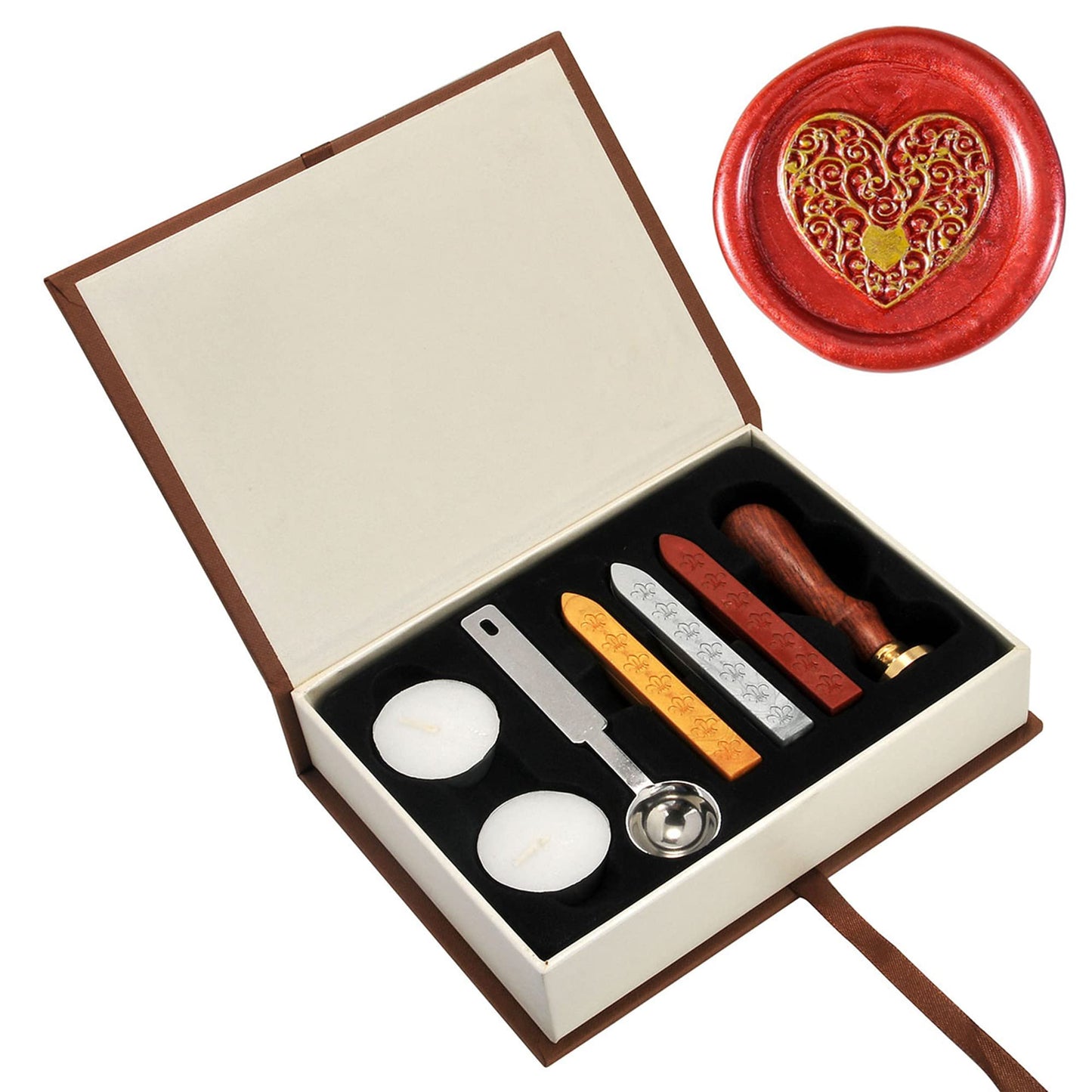 Yoption Wax Seal Stamp Kit, The Heart Sealing Stamp with Gold Red Silver Sealing Wax Sticks Gift Box Set for Invitations, Cards, Letters, Gift Idea