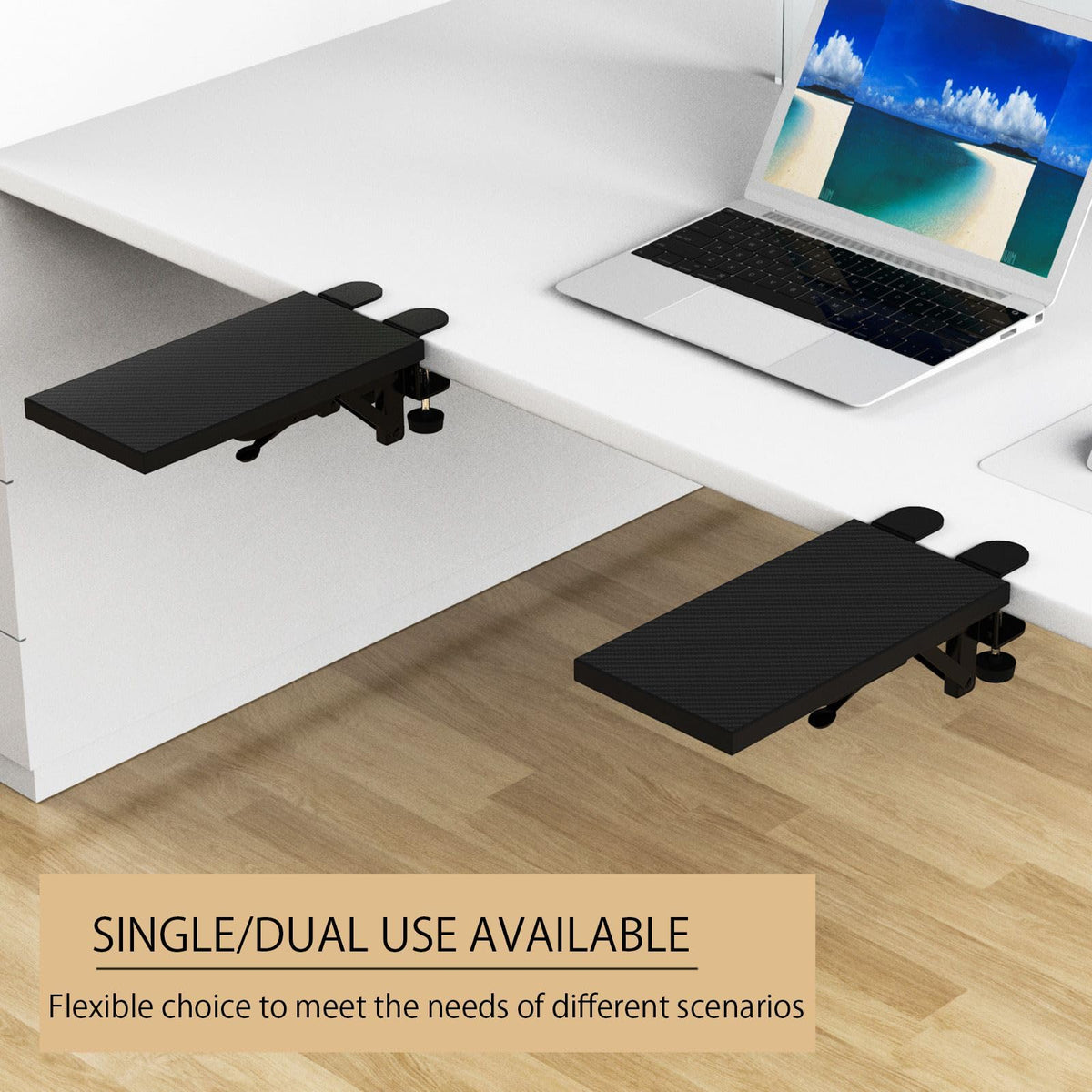 OUGIC Ergonomic Desk Extension Tray, 30 x 15 cm, Clamp Without Perforation, Foldable Keyboard Drawer Tray, Wrist Rest, Computer Stand