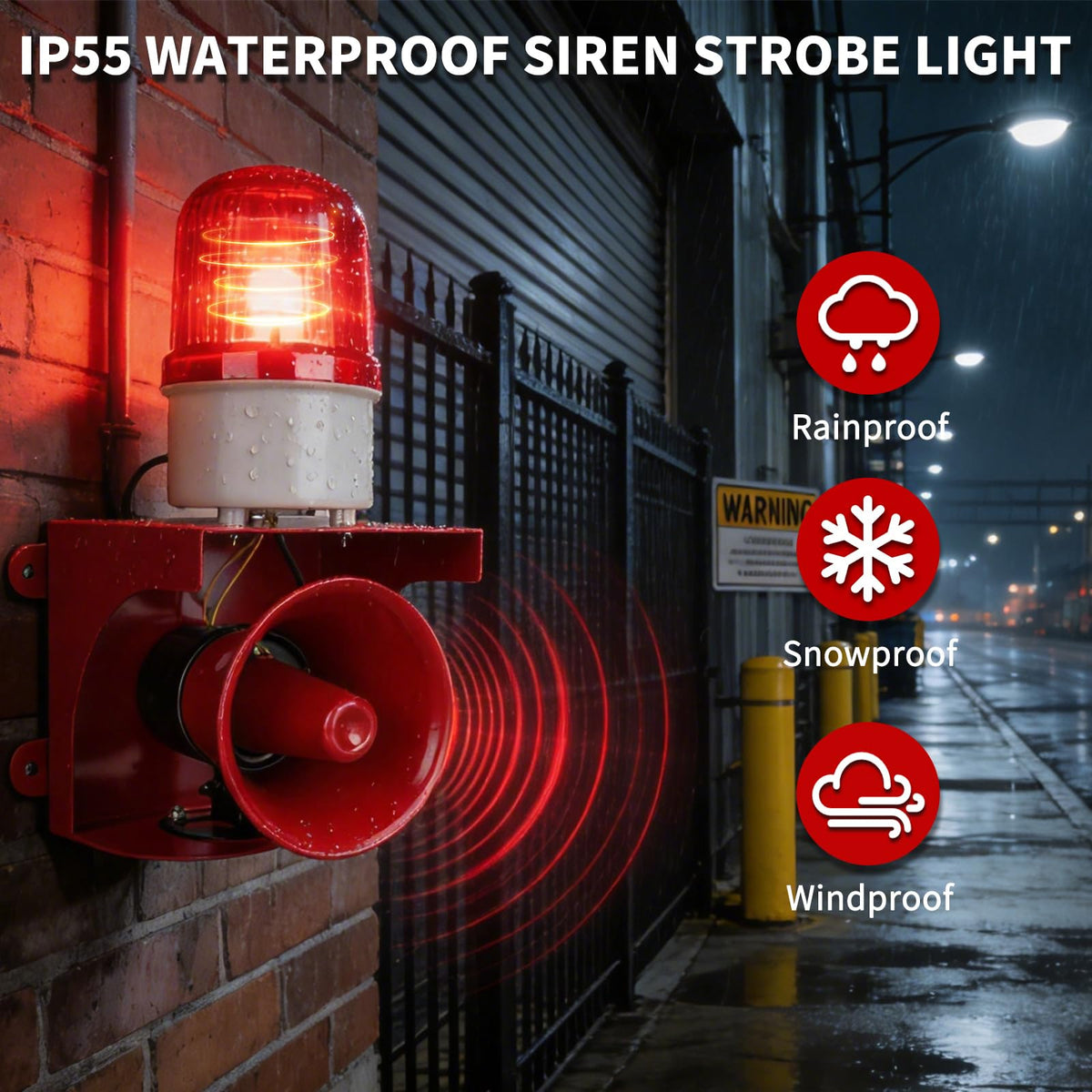 kbaoele AC110V Industrial Siren Alarm Strobe Light-120dB Loud Horn&Red Beacon Warning Light,Waterproof Indoor/Outdoor Safety Alarm for Emergency,Factory,Office,Fires,Tornado,Intruders,Animal Deterrent
